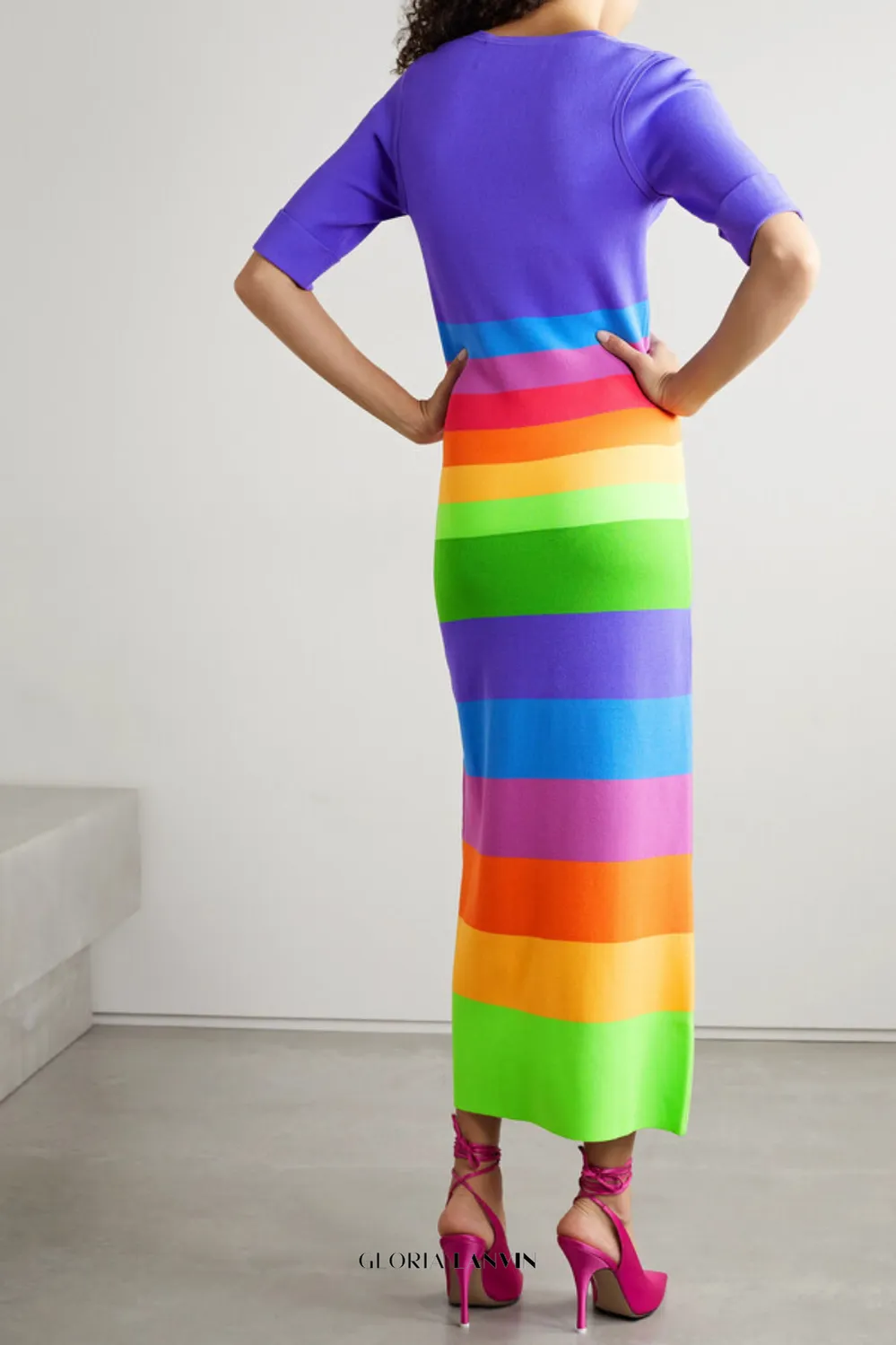 Striped Jersey Maxi Dress in Purple Gloria Lanvin
