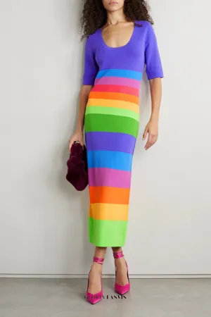 Striped Jersey Maxi Dress in Purple Gloria Lanvin