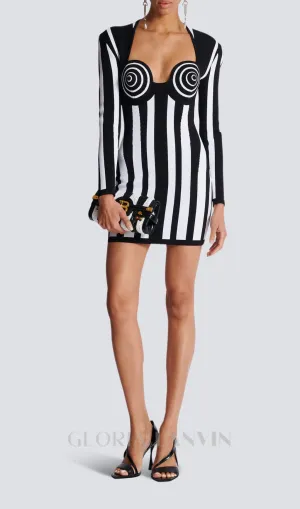 STRIPED KNIT BODYCON MINI DRESS Gloria Lanvin