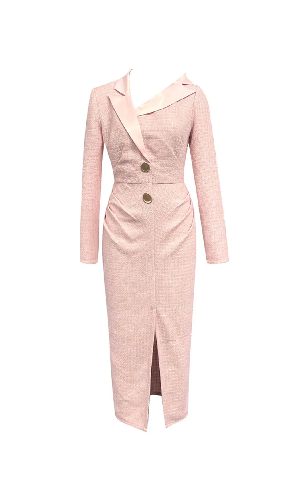 SUIT COLLAR METAL BUTTON RUFFLED MIDI DRESS Gloria Lanvin