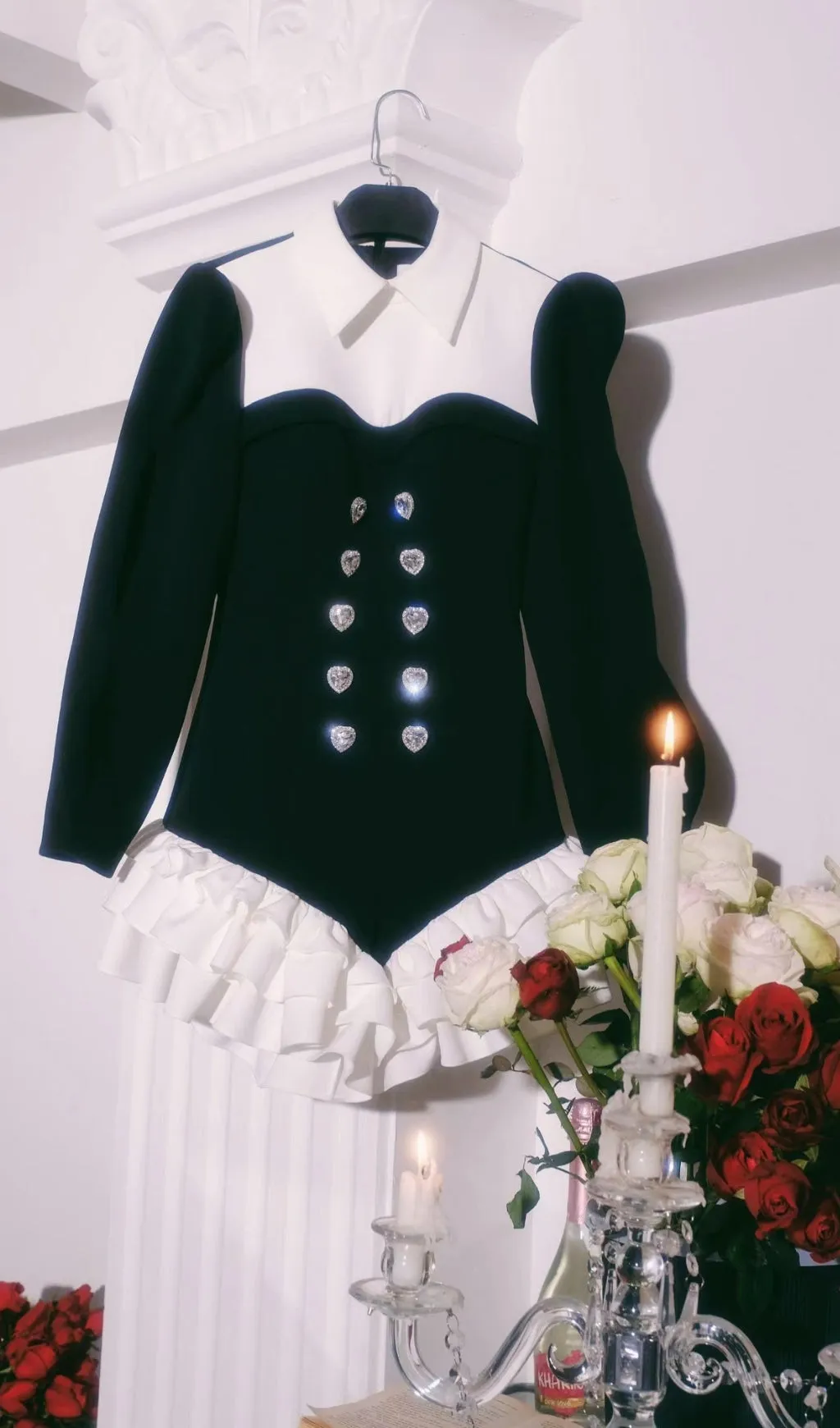 SUIT COLLAR RUFFLED HEM JUMPSUIT IN BLACK Gloria Lanvin