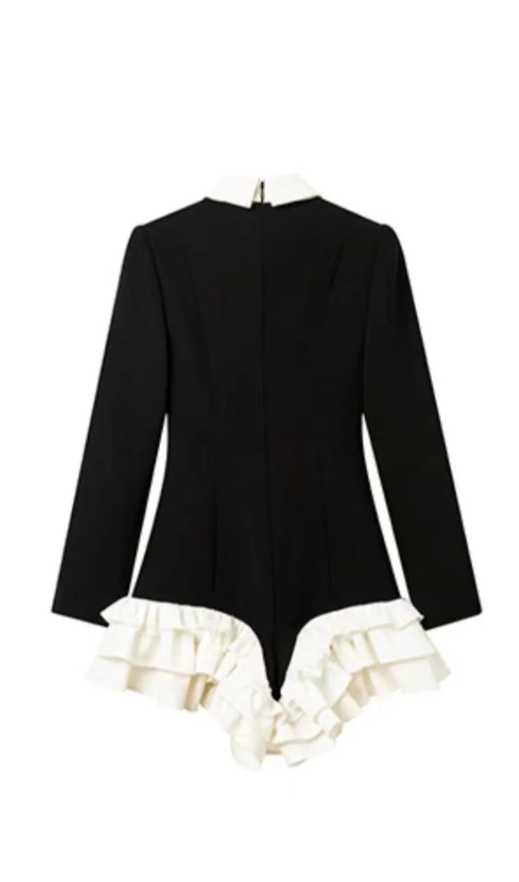 SUIT COLLAR RUFFLED HEM JUMPSUIT IN BLACK Gloria Lanvin