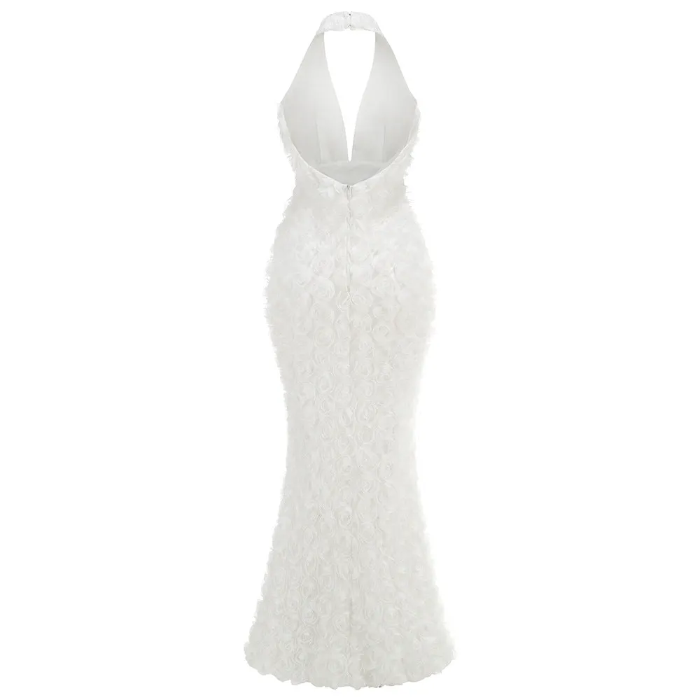 susanna 3D Flower Applique maxi Dress in white Gloria Lanvin