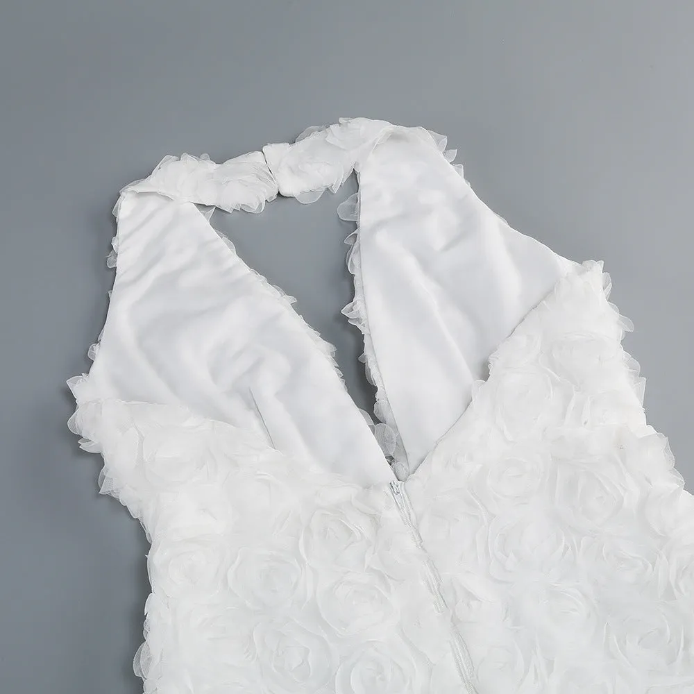 susanna 3D Flower Applique maxi Dress in white Gloria Lanvin
