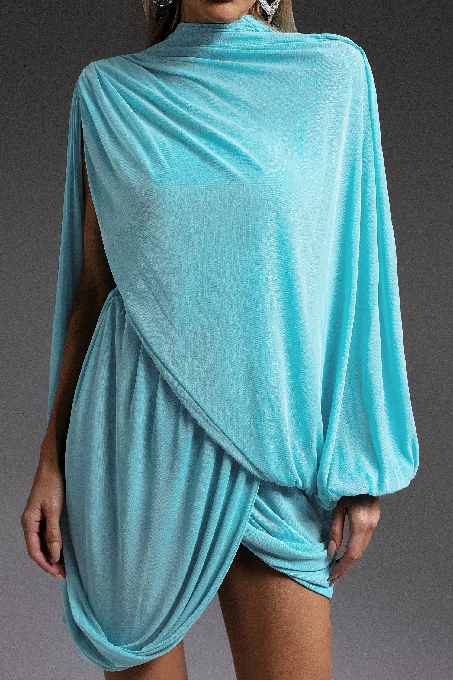 susanna Long Sleeve Fold Splice Mini Dress in blue Gloria Lanvin