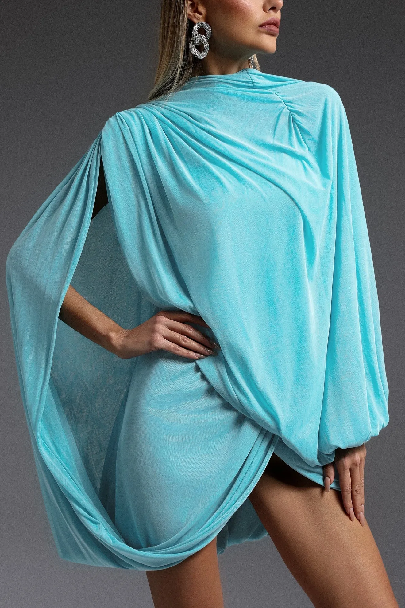 susanna Long Sleeve Fold Splice Mini Dress in blue Gloria Lanvin