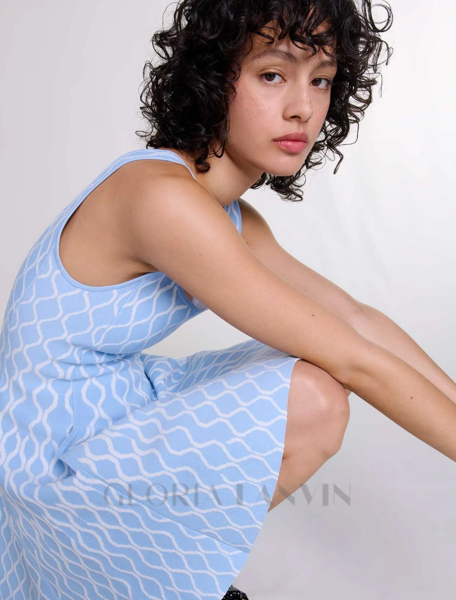 SUSIE BLUE JACQUARD KNIT MINI DRESS Gloria Lanvin