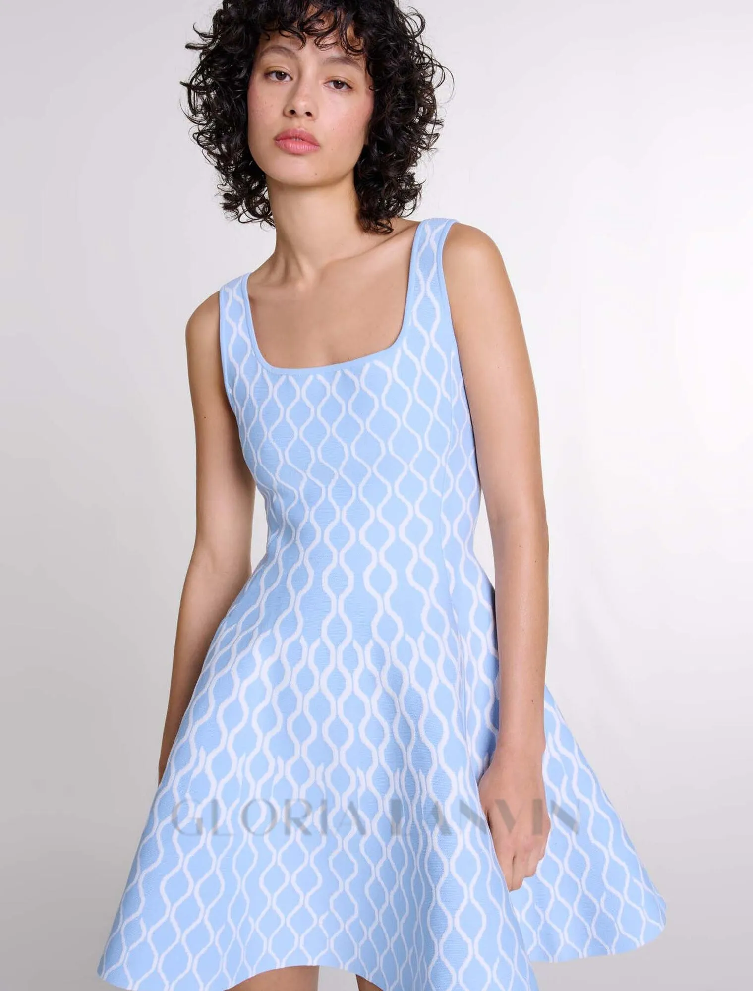 SUSIE BLUE JACQUARD KNIT MINI DRESS Gloria Lanvin