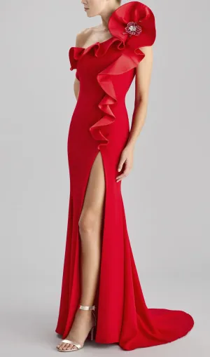 suzanne flower mermaid crepe maxi dress in red Gloria Lanvin