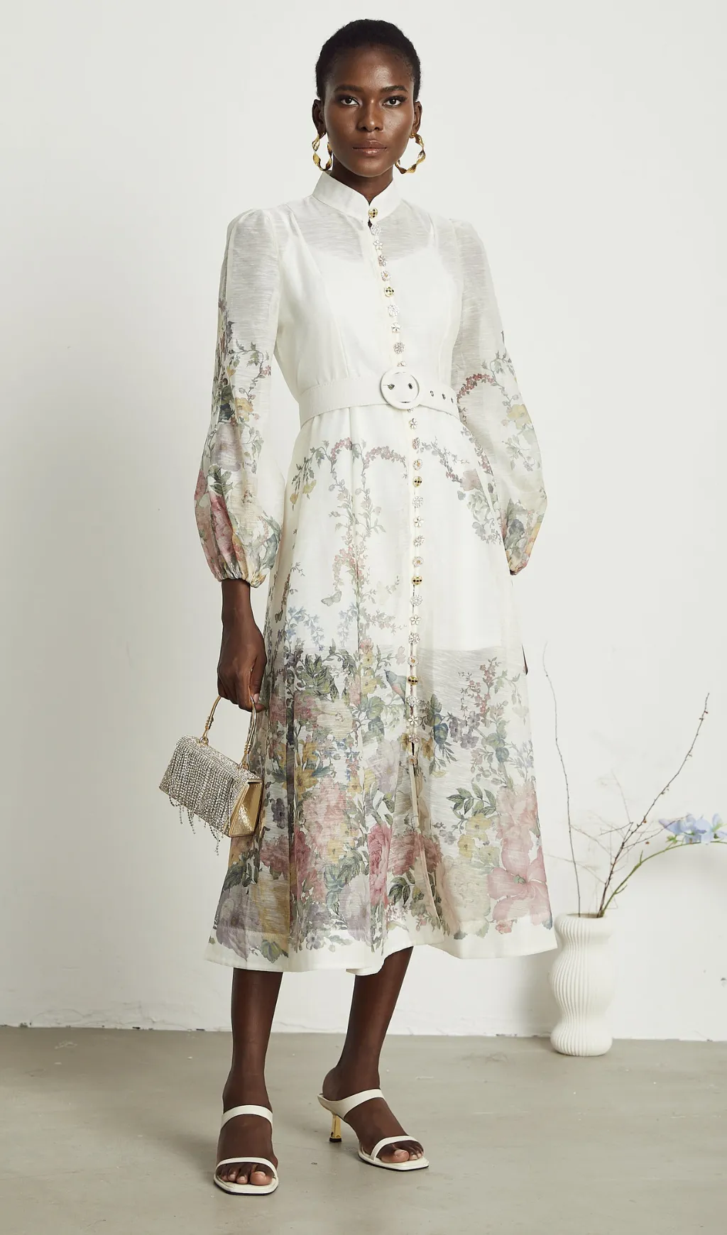 Suzette belted-waist floral print midi dress Gloria Lanvin