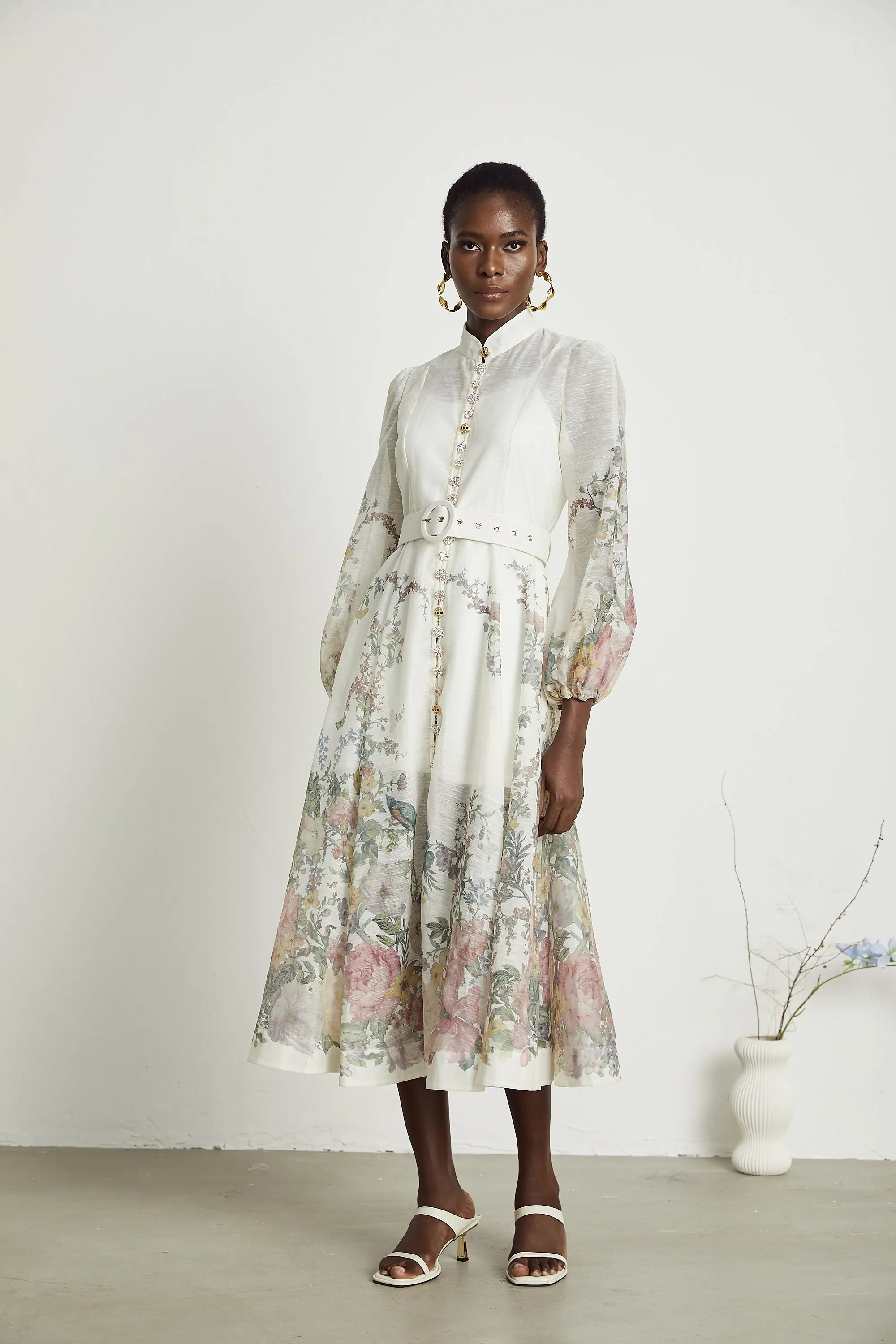 Suzette belted-waist floral print midi dress Gloria Lanvin
