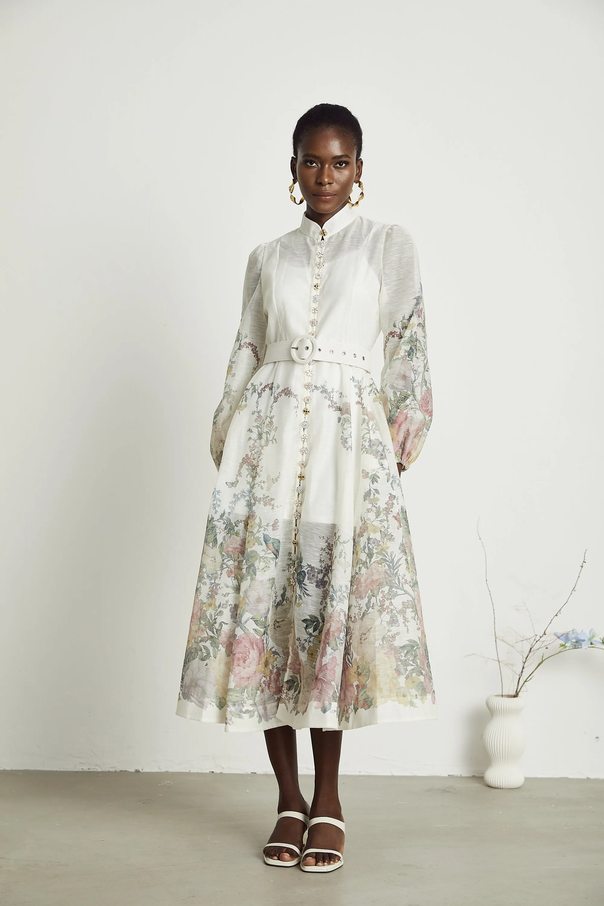 Suzette belted-waist floral print midi dress Gloria Lanvin