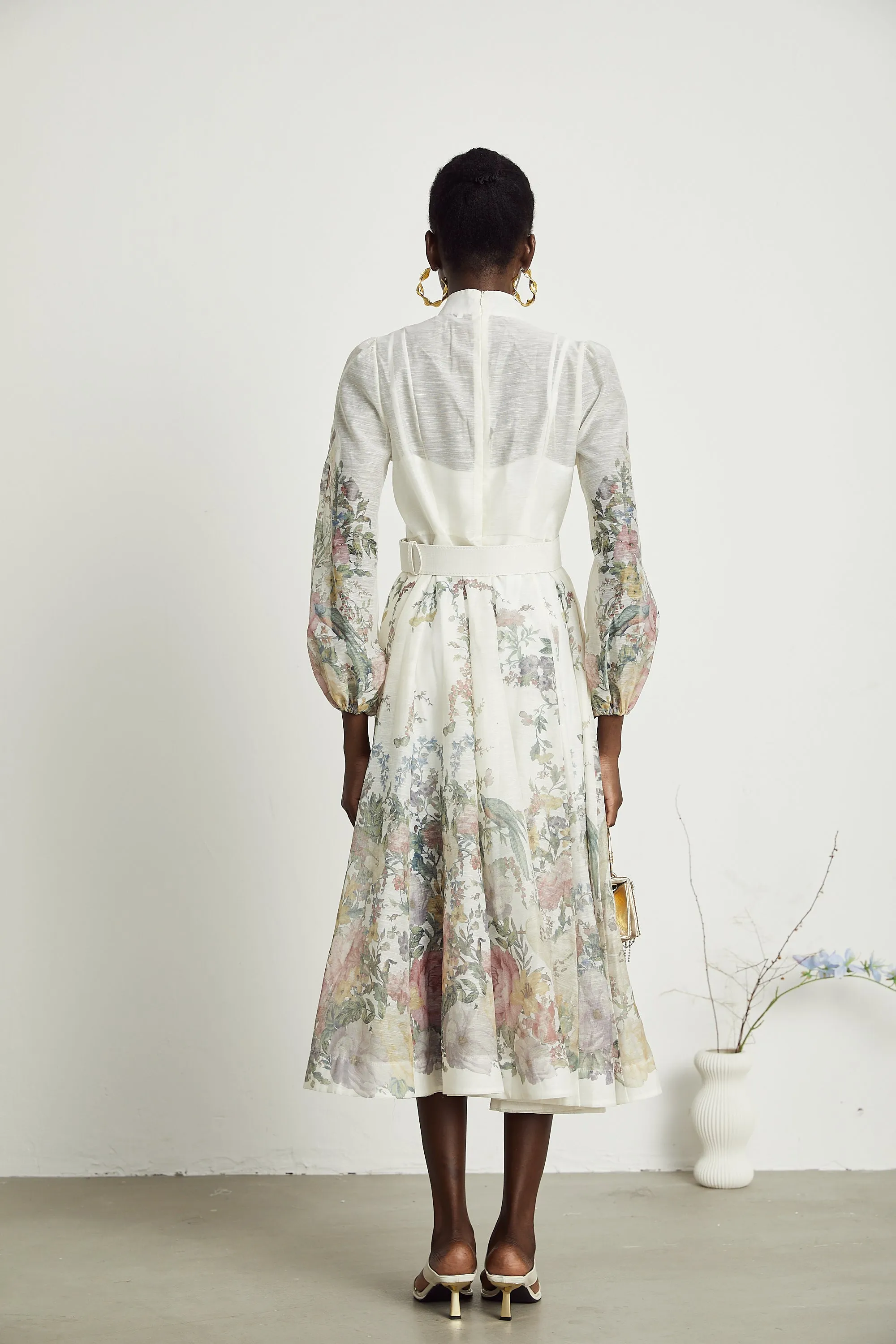 Suzette belted-waist floral print midi dress Gloria Lanvin