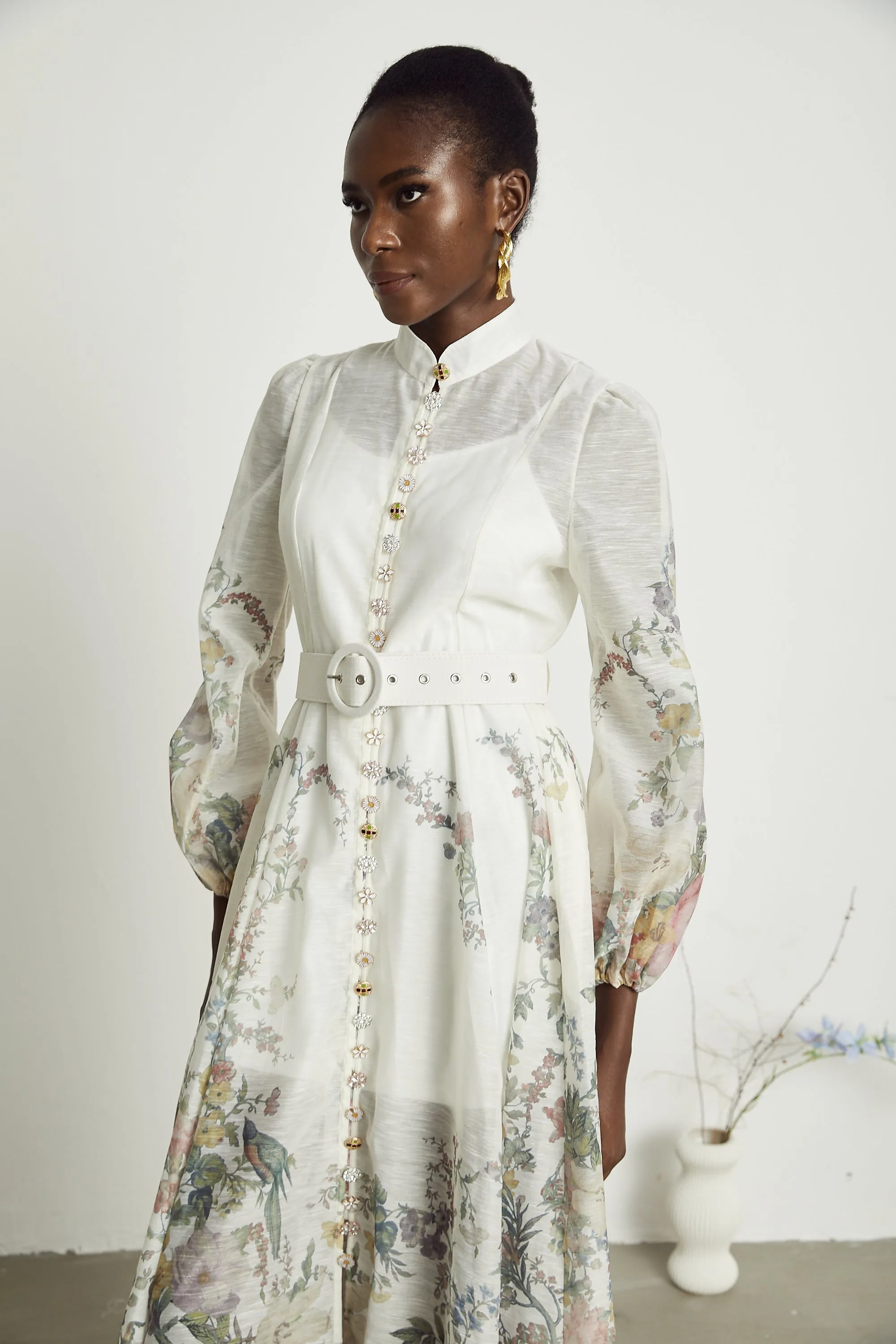 Suzette belted-waist floral print midi dress Gloria Lanvin