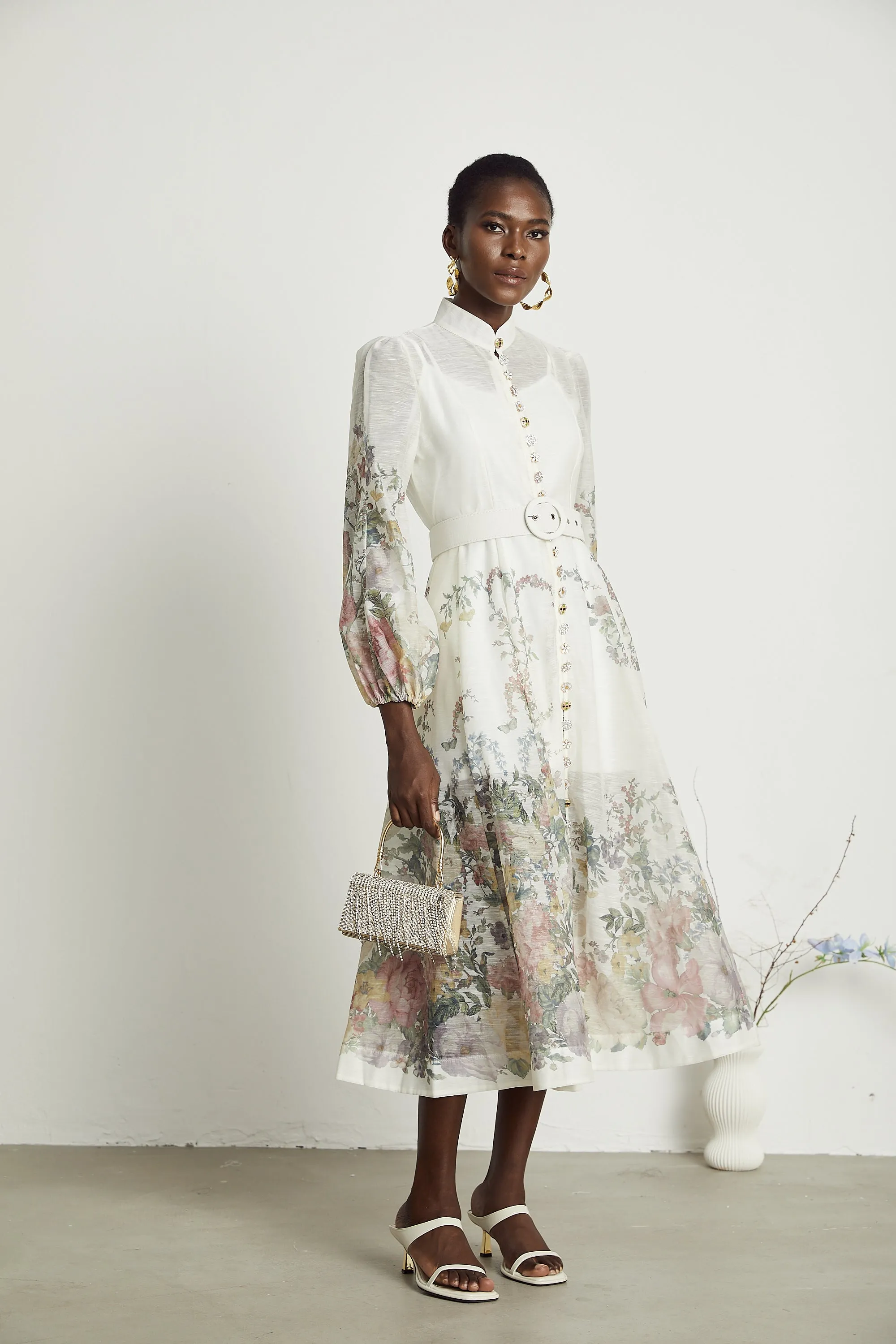 Suzette belted-waist floral print midi dress Gloria Lanvin