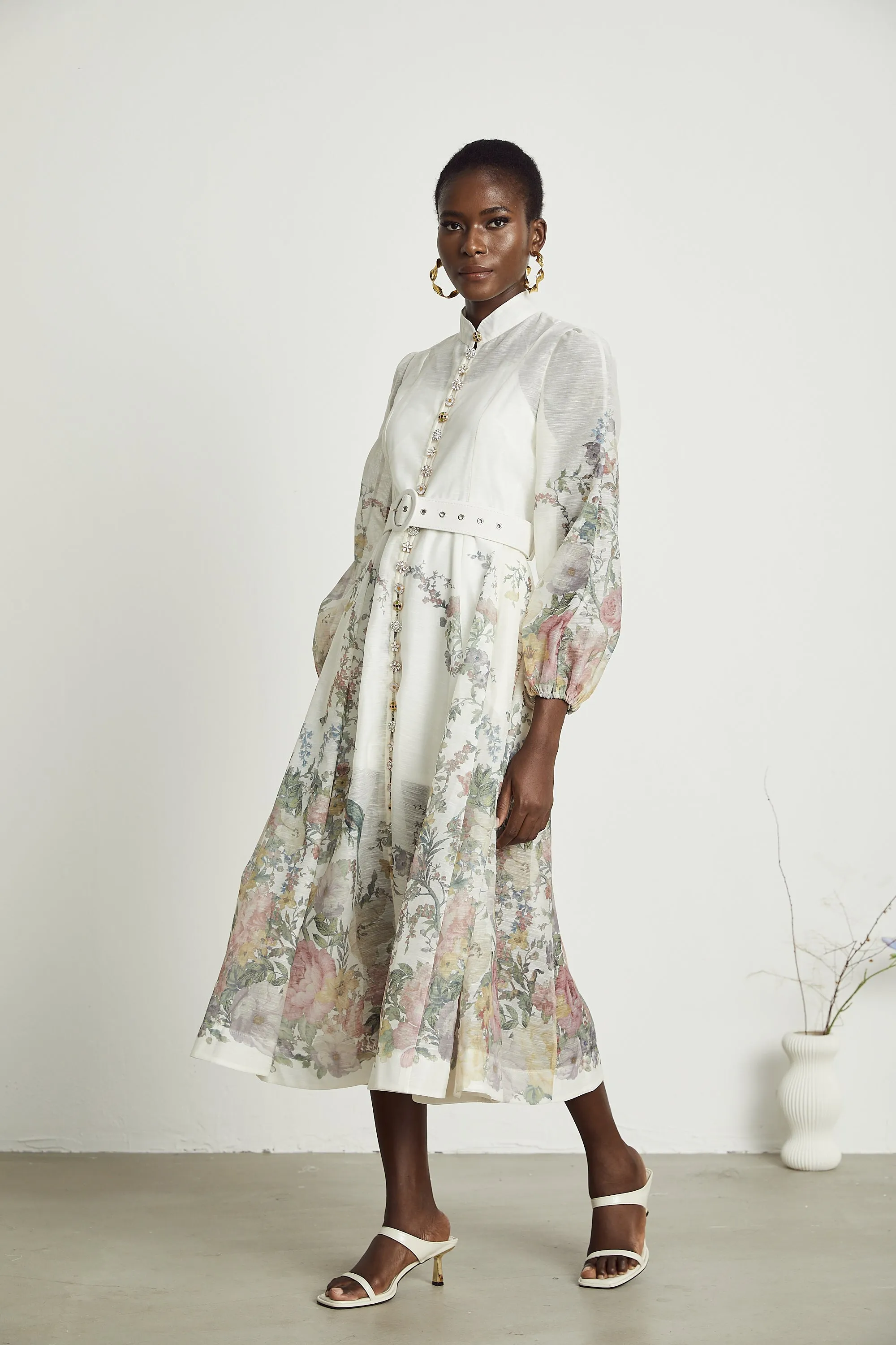 Suzette belted-waist floral print midi dress Gloria Lanvin