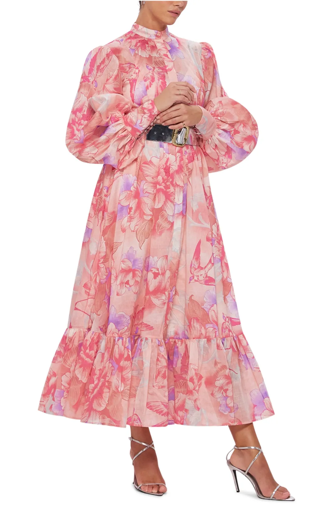SWALLOW PRINT IN LUSH MIDI DRESS Gloria Lanvin
