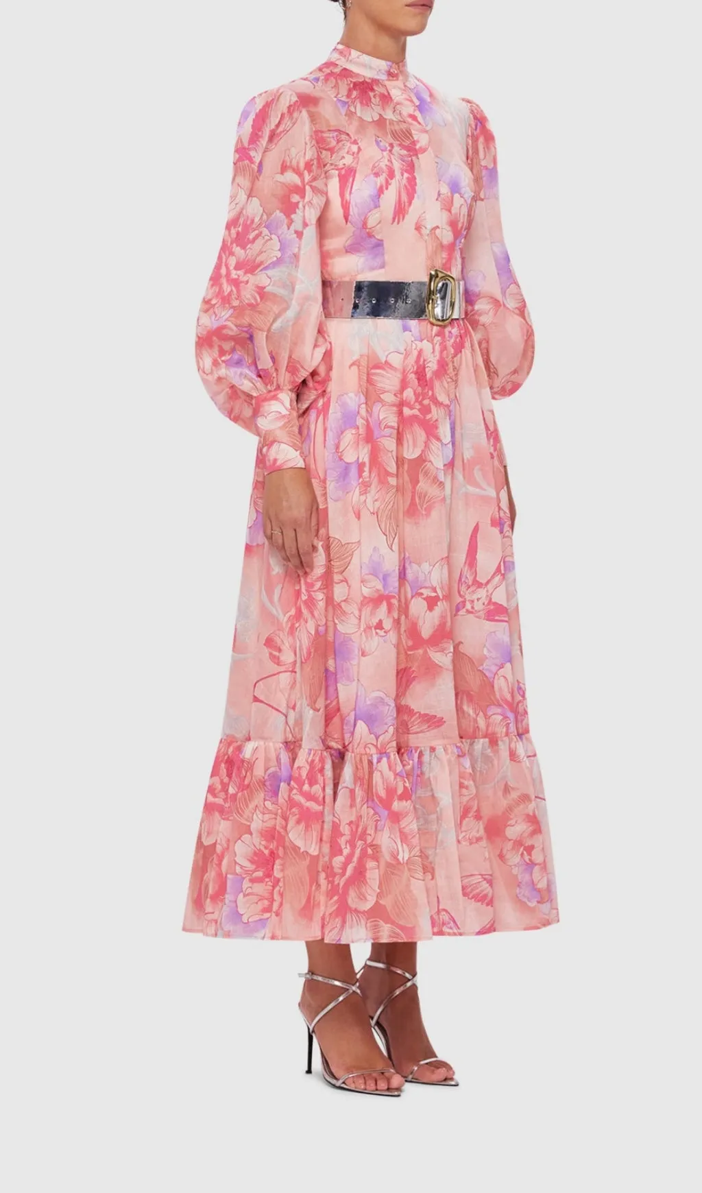 SWALLOW PRINT IN LUSH MIDI DRESS Gloria Lanvin