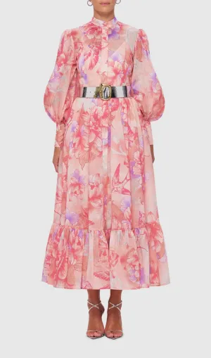 SWALLOW PRINT IN LUSH MIDI DRESS Gloria Lanvin