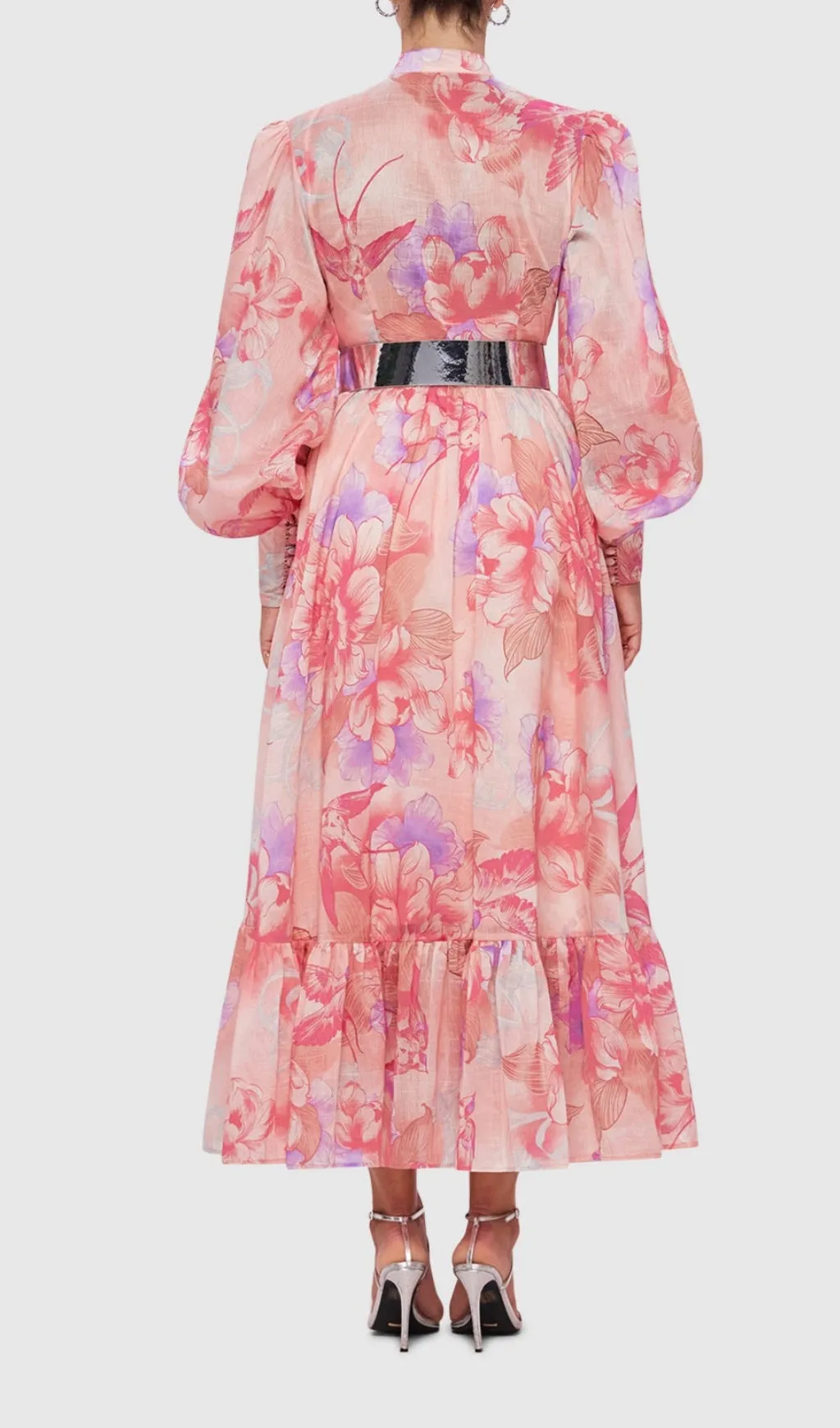 SWALLOW PRINT IN LUSH MIDI DRESS Gloria Lanvin