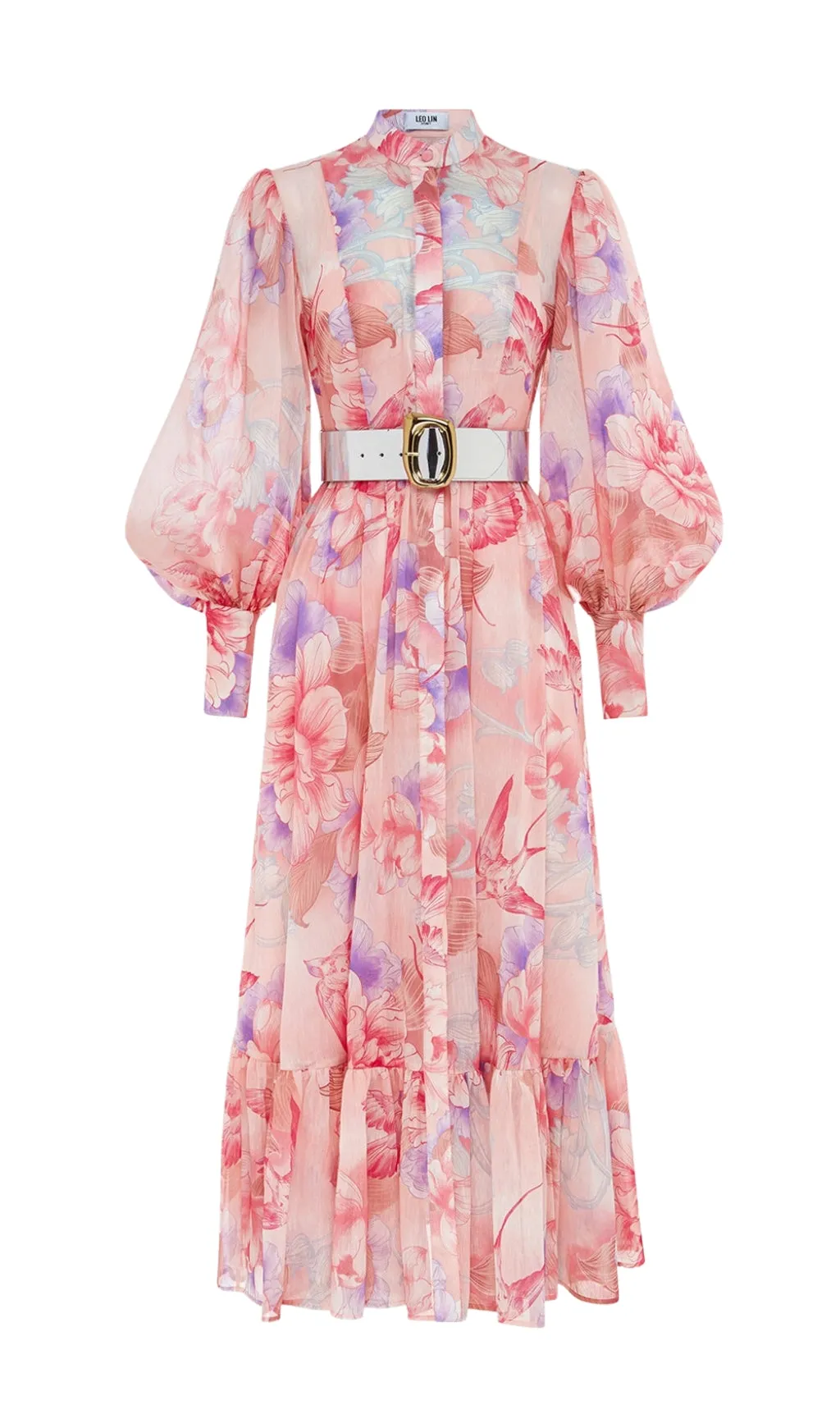 SWALLOW PRINT IN LUSH MIDI DRESS Gloria Lanvin