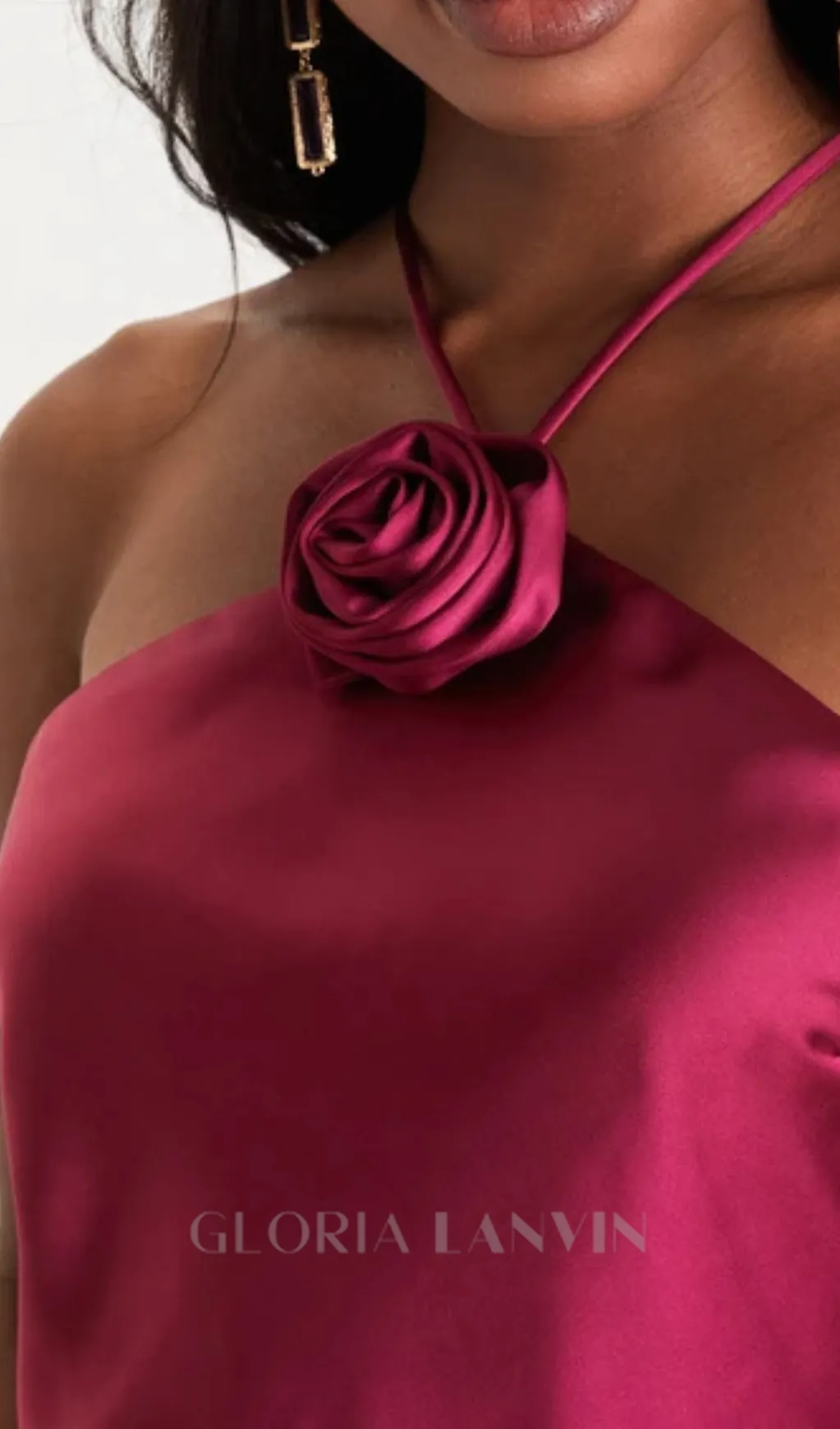 Sweet Prose Magenta Satin Rosette Halter Neck Mini Dress Gloria Lanvin