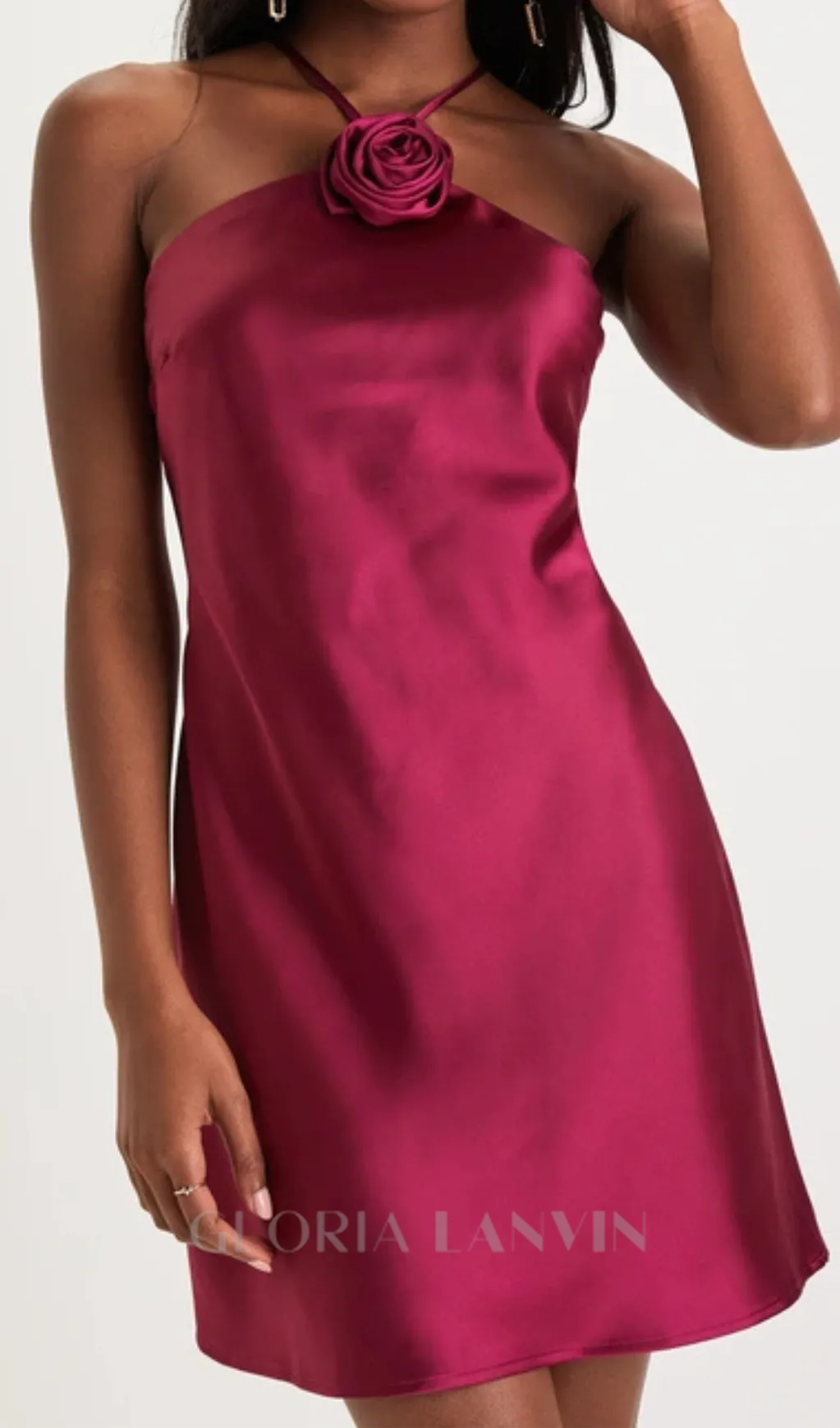 Sweet Prose Magenta Satin Rosette Halter Neck Mini Dress Gloria Lanvin