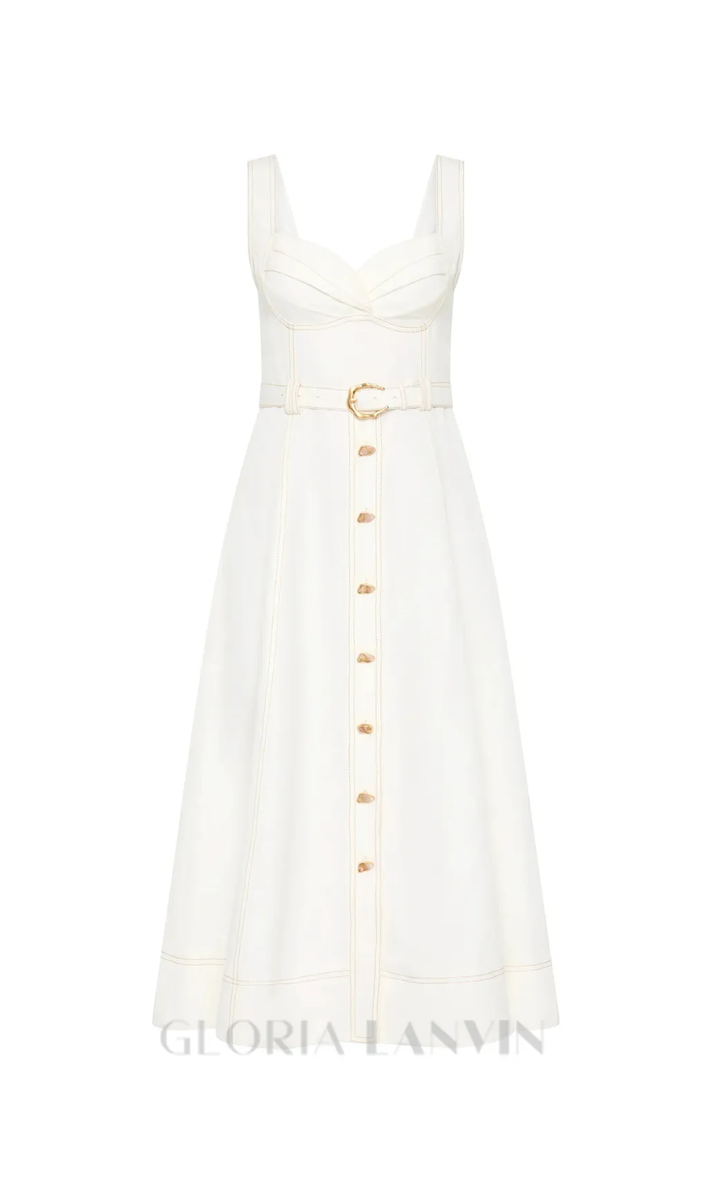 sweetheart neckline belted midi dress in ivory Gloria Lanvin