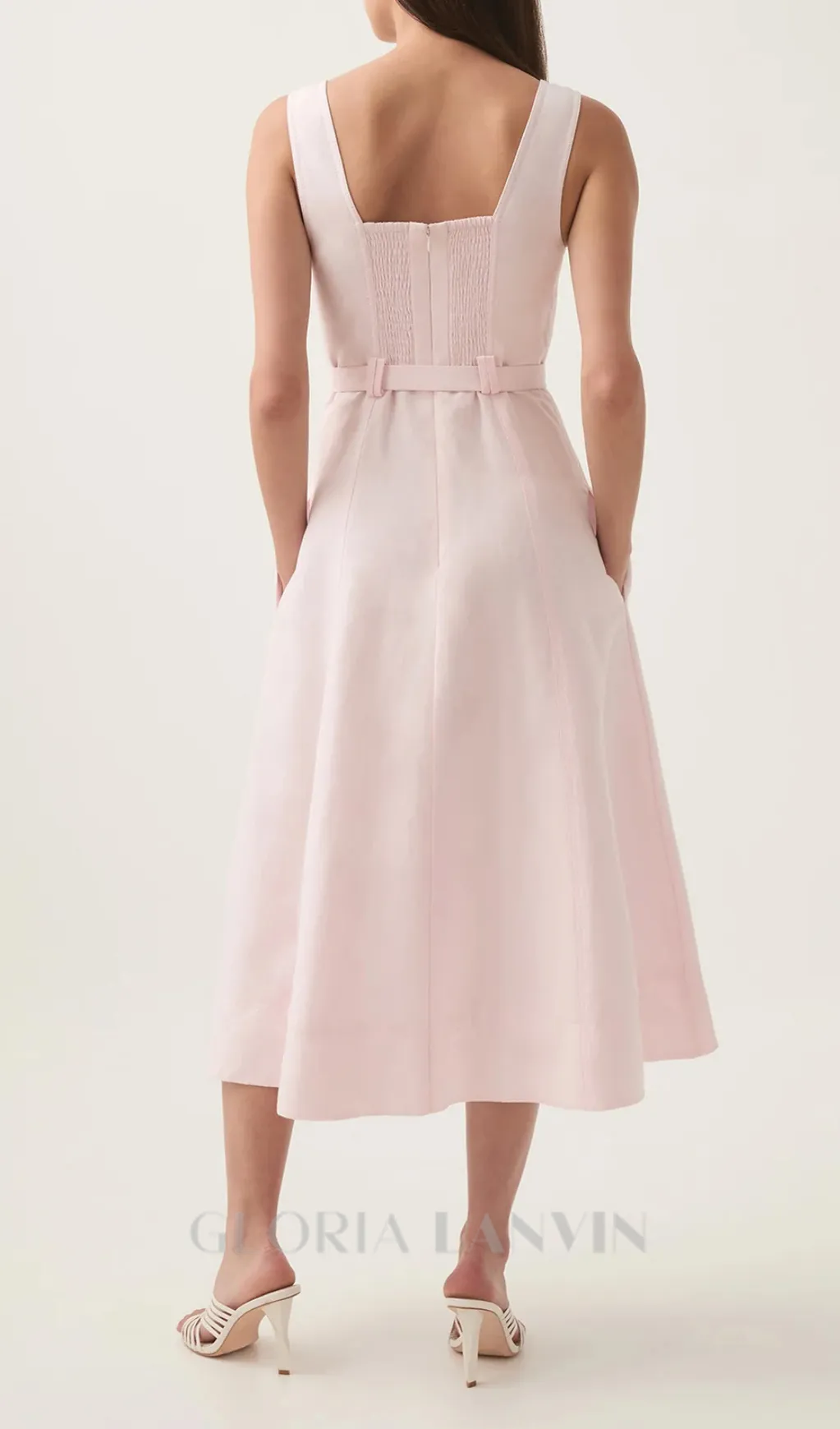 sweetheart neckline belted midi dress in pink Gloria Lanvin