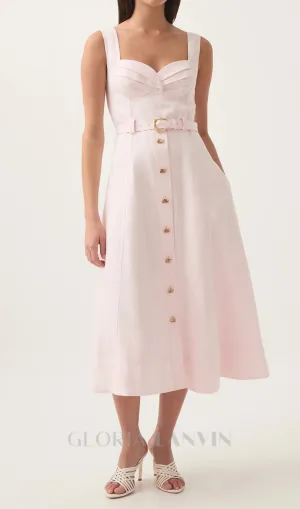sweetheart neckline belted midi dress in pink Gloria Lanvin