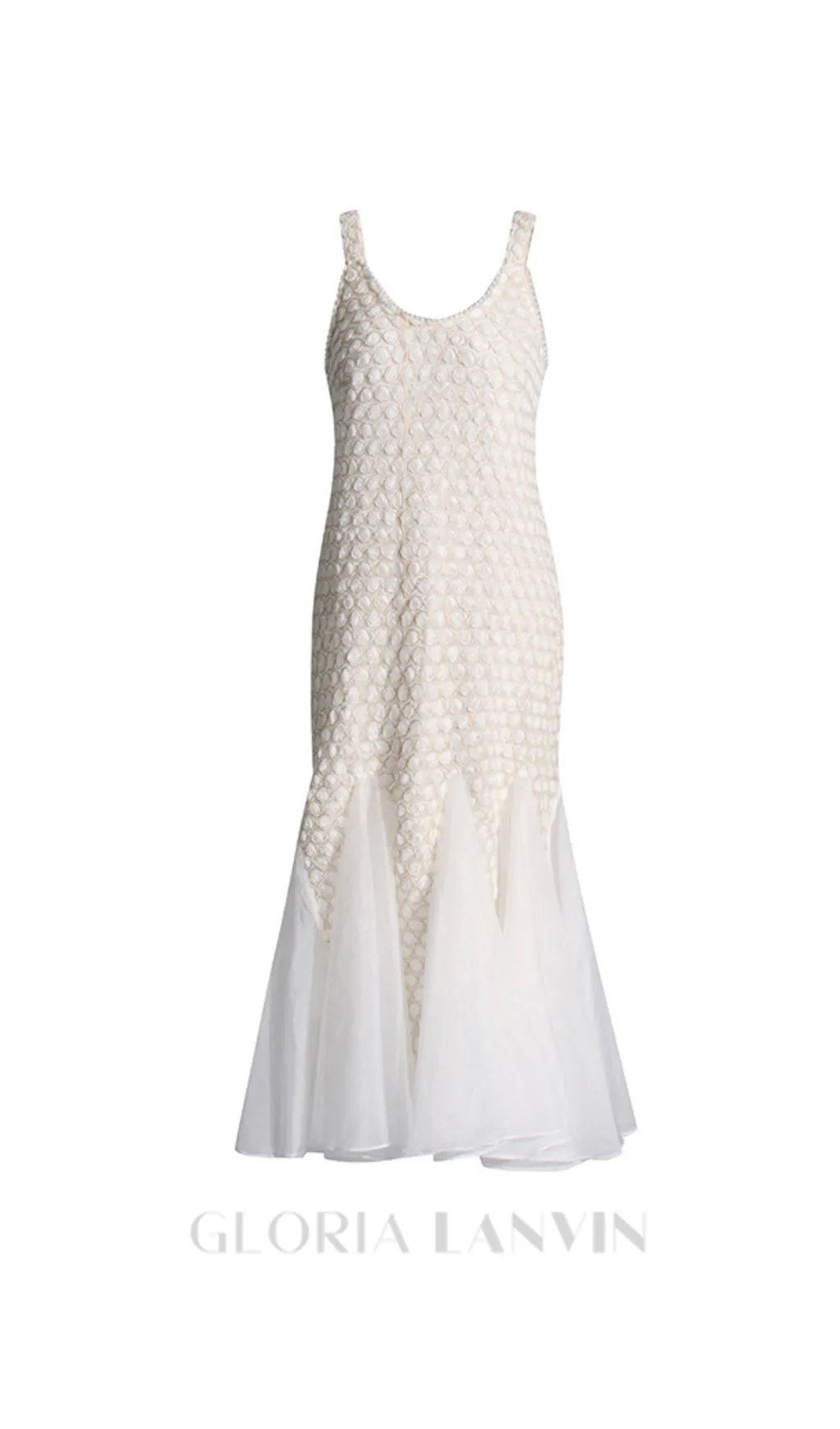 SYLVIA BEIGE EMBROIDERED SPLICING SLEEVELESS MIDI DRESS Gloria Lanvin