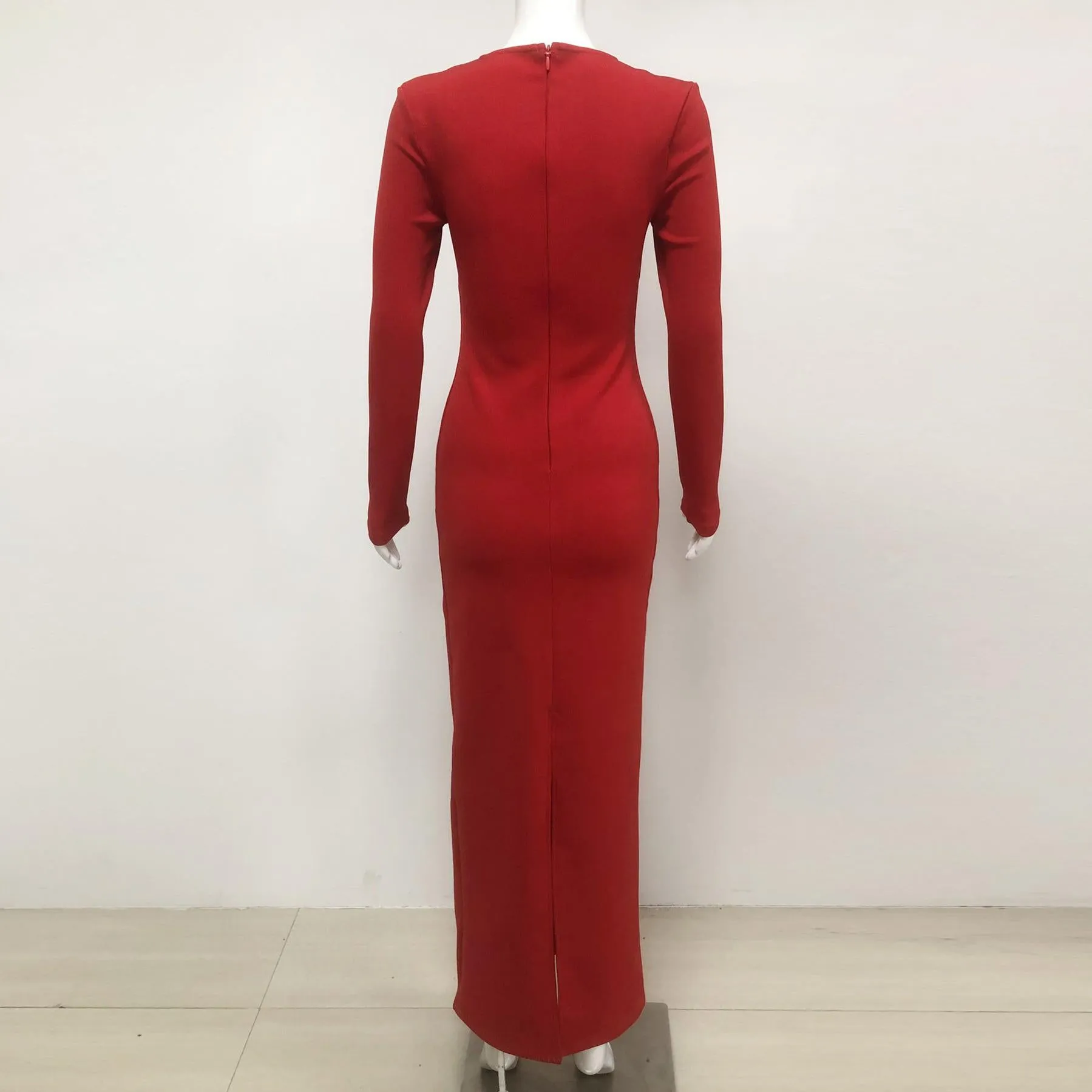 sylvia crystal embellished long sleeve maxi dress in red Gloria Lanvin