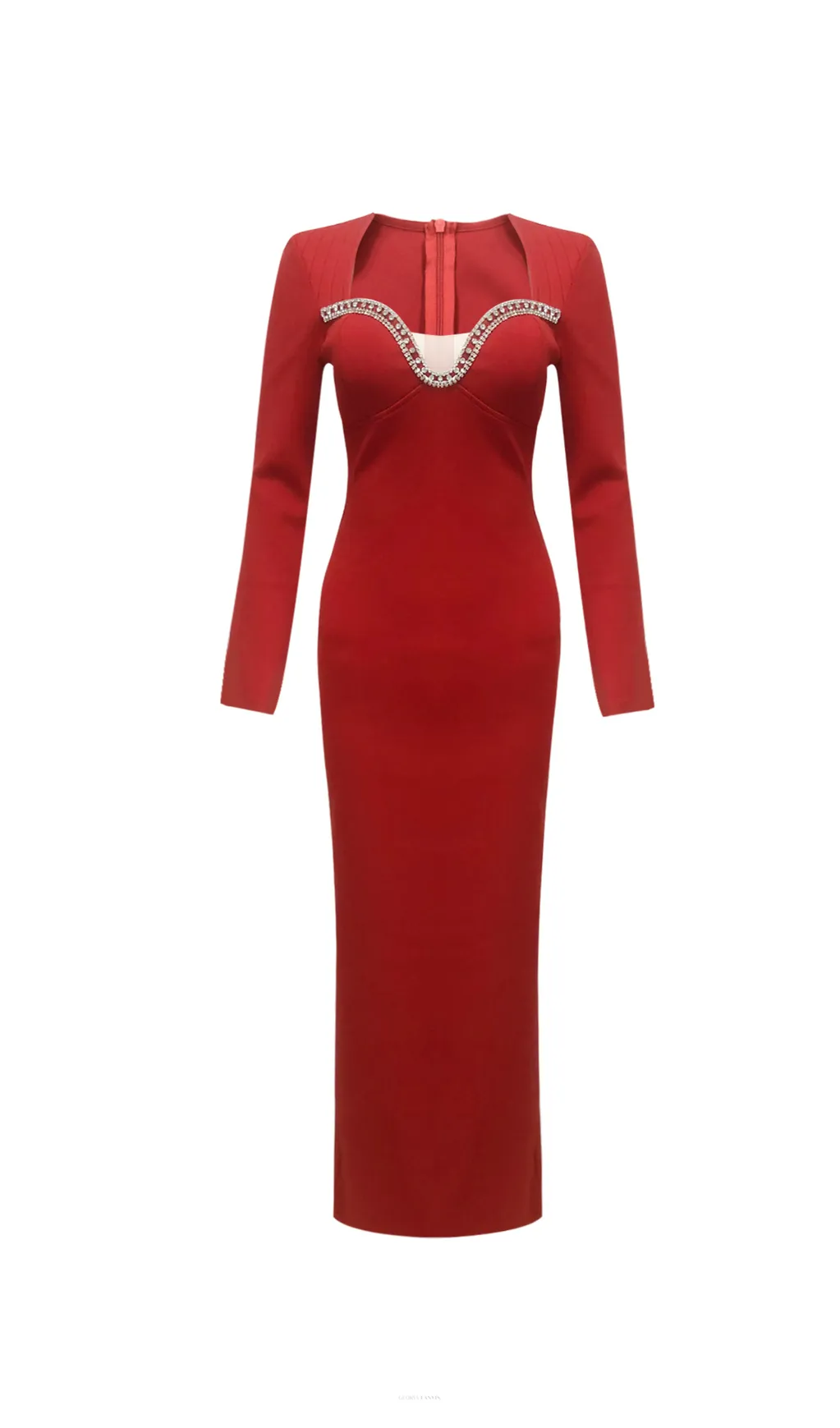 sylvia crystal embellished long sleeve maxi dress in red Gloria Lanvin