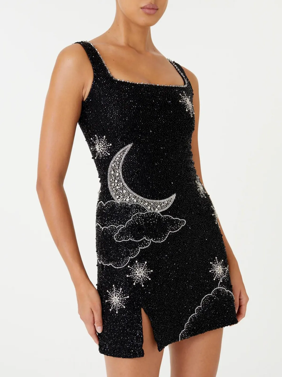 Sylvia Rhinestone Embellished Sky Mini Dress in black Gloria Lanvin