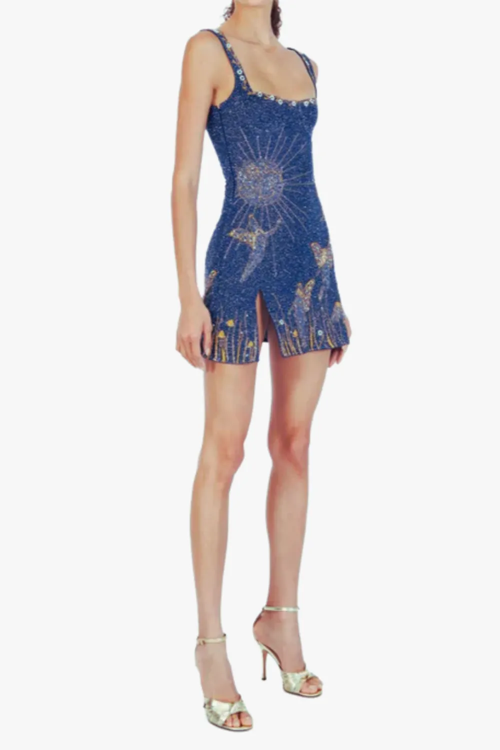 Sylvia Rhinestone Embellished Sky Mini Dress in blue Gloria Lanvin