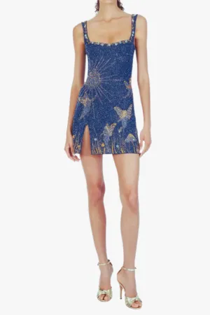 Sylvia Rhinestone Embellished Sky Mini Dress in blue Gloria Lanvin