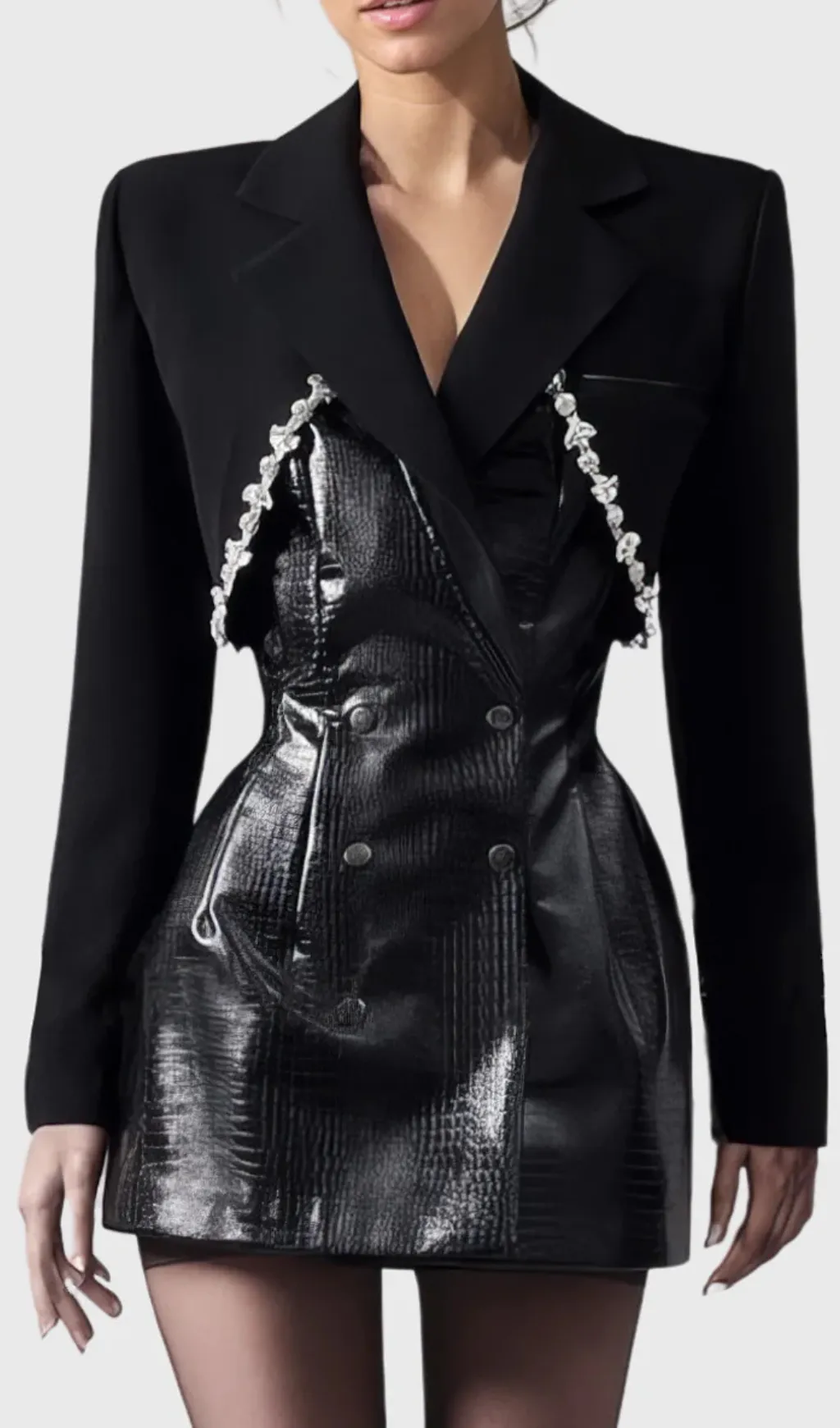 TAILORED BLAZER DRESS WITH LEATHER BLACK Gloria Lanvin