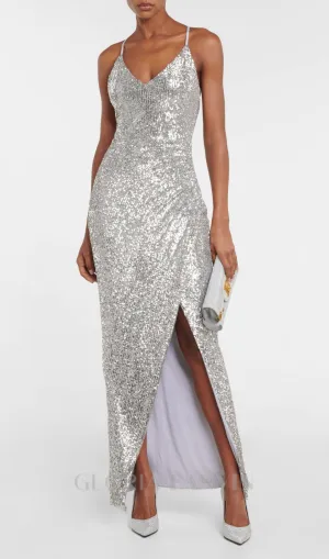 TAMMY SEQUINED MAXI DRESS IN SLIVER Gloria Lanvin