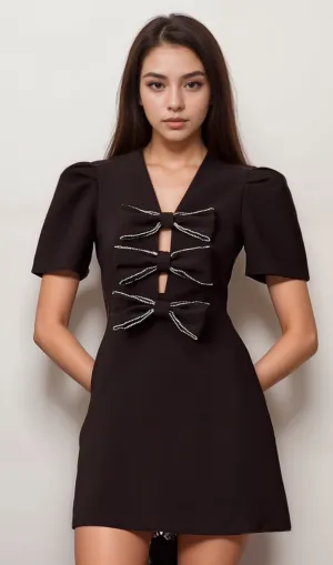 Tania black bowknot embellished mini dress Gloria Lanvin