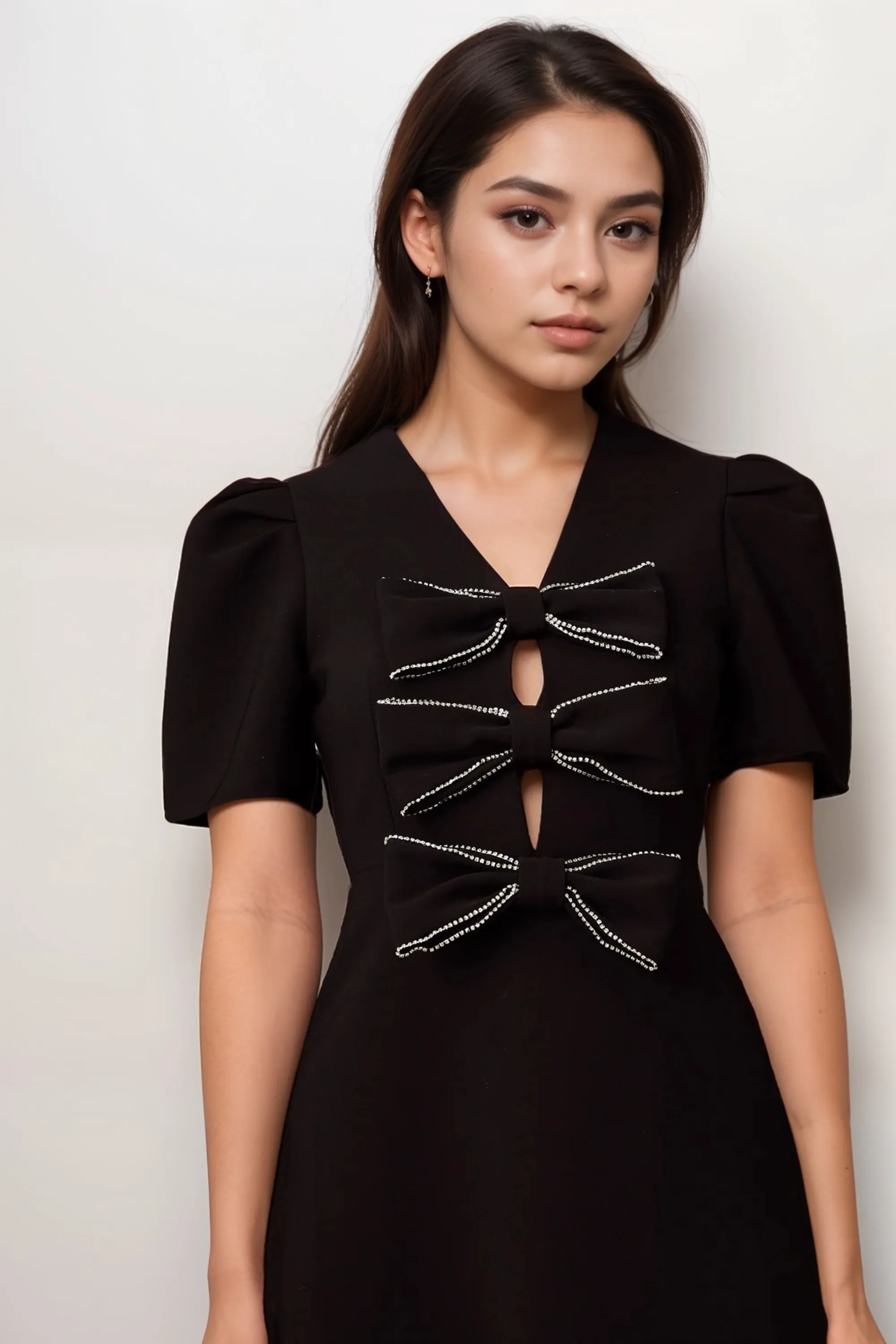 Tania black bowknot embellished mini dress Gloria Lanvin