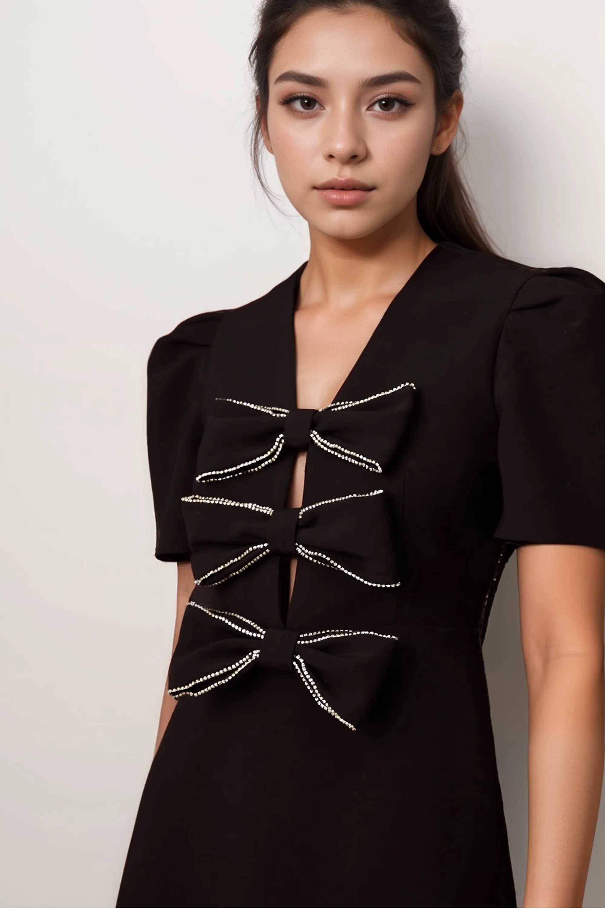 Tania black bowknot embellished mini dress Gloria Lanvin