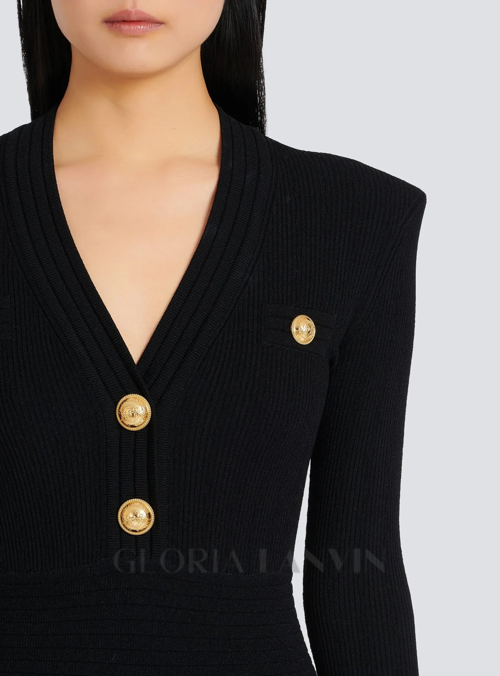 TARA BLACK SHORT KNITTED MINI DRESS WITH GOLD BUTTONS Gloria Lanvin
