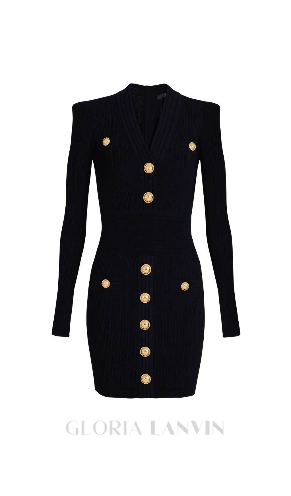 TARA BLACK SHORT KNITTED MINI DRESS WITH GOLD BUTTONS Gloria Lanvin