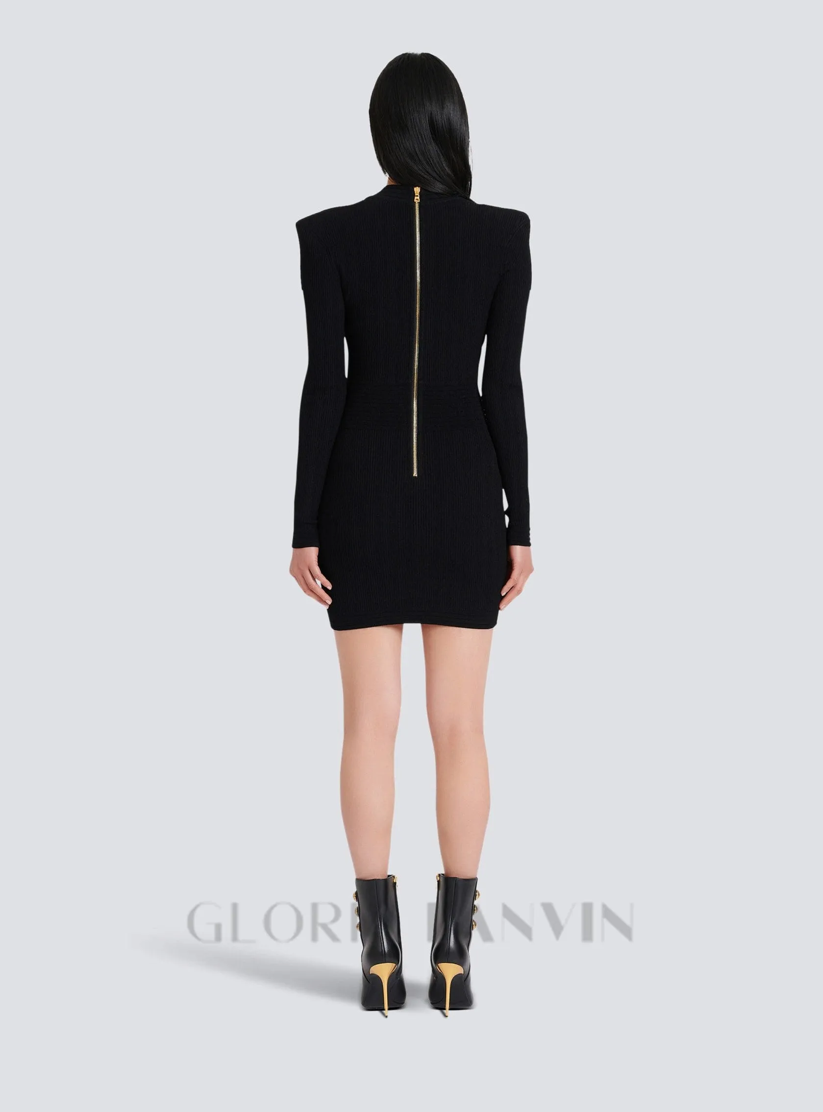 TARA BLACK SHORT KNITTED MINI DRESS WITH GOLD BUTTONS Gloria Lanvin