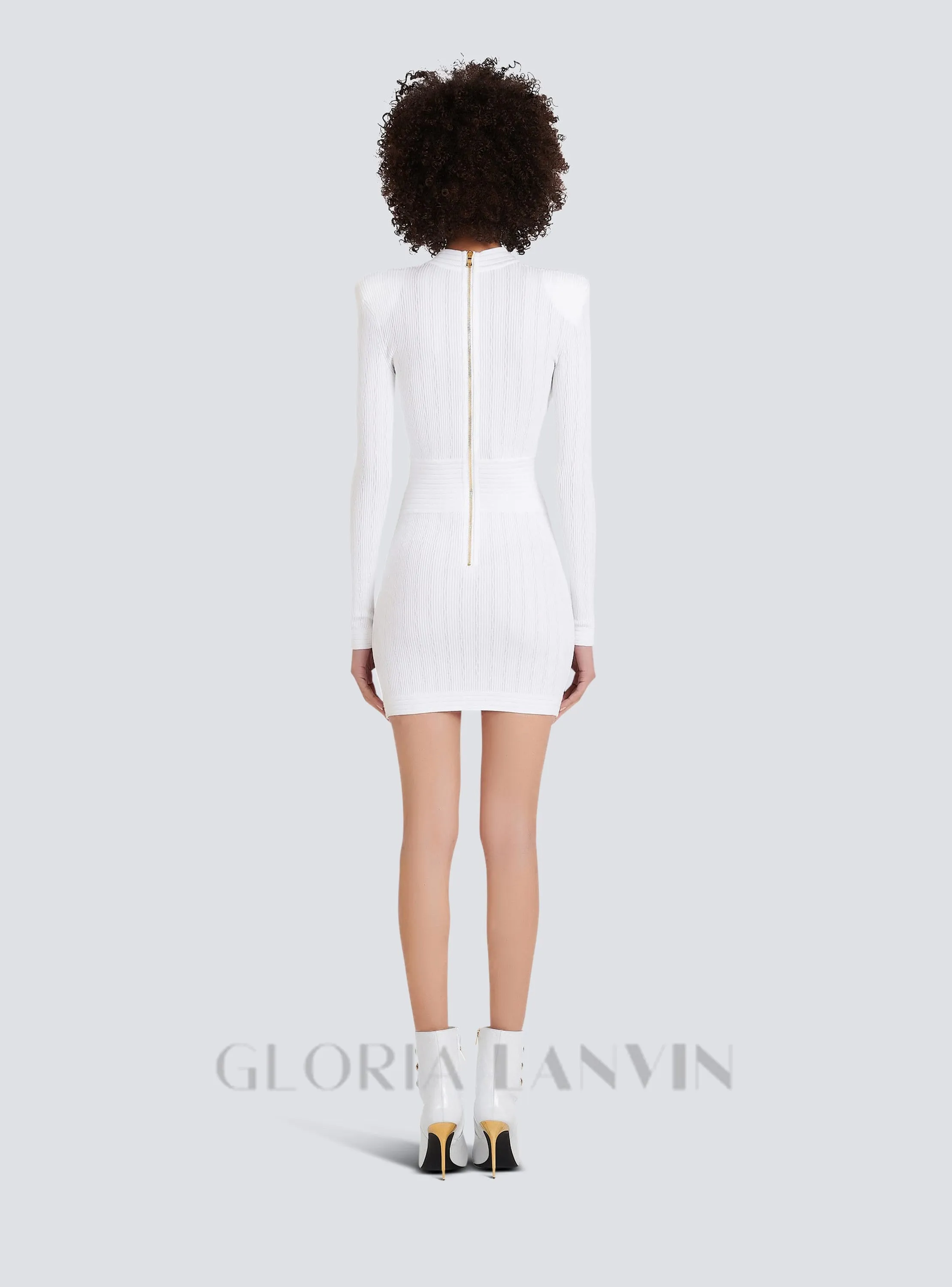 TARA WHITE SHORT KNITTED MINI DRESS WITH GOLD BUTTONS Gloria Lanvin