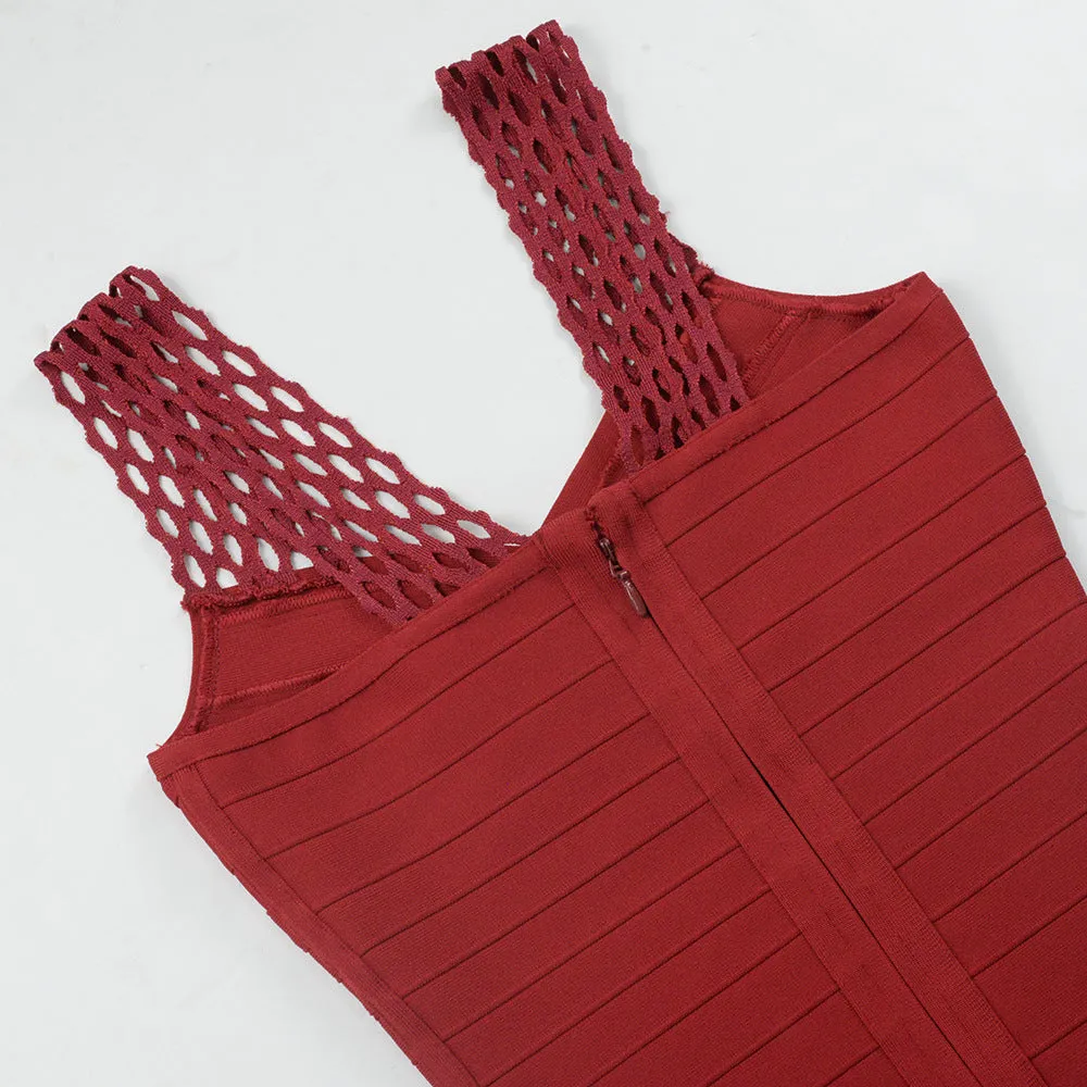 tassel bandage lace bodycon midi dress in burgundy Gloria Lanvin