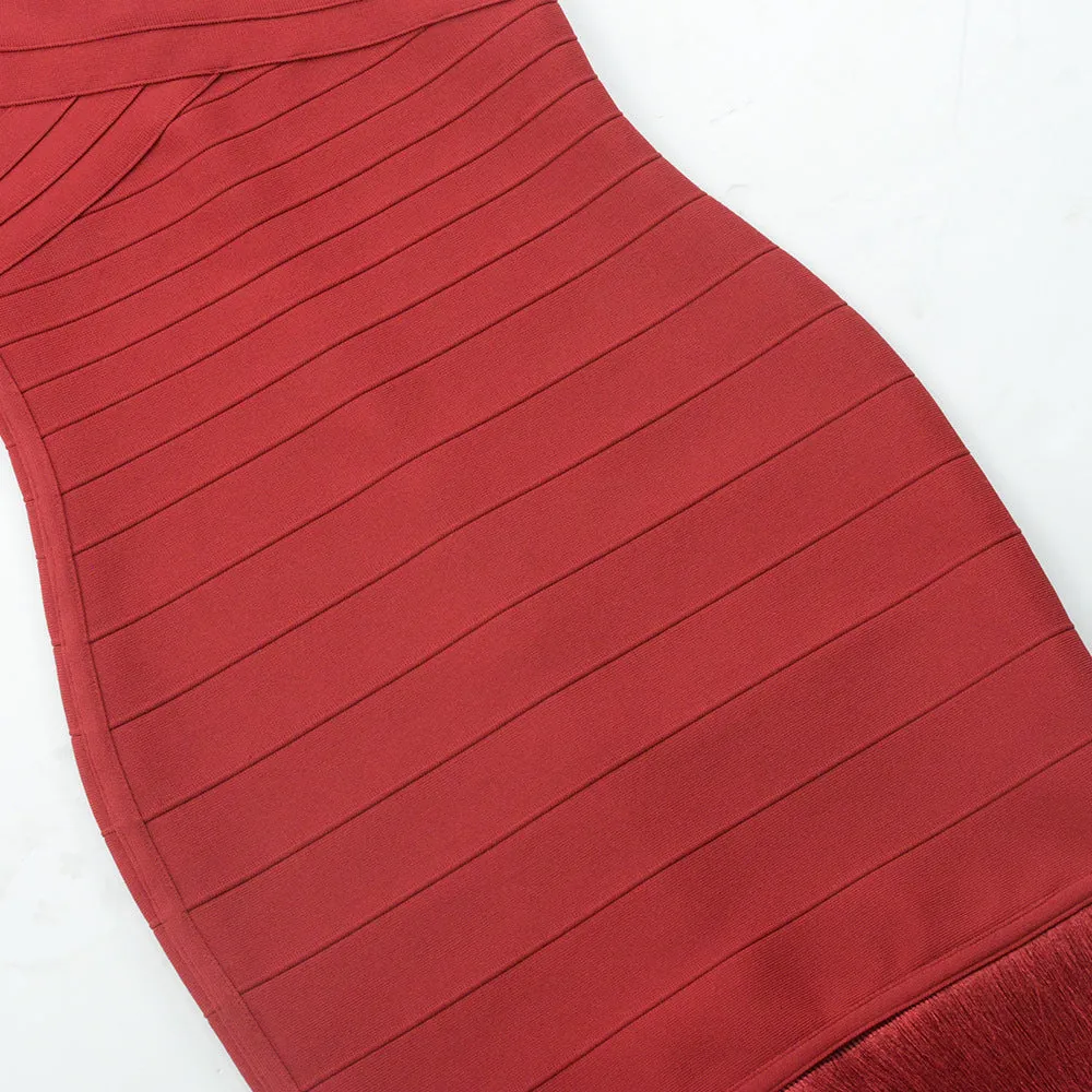 tassel bandage lace bodycon midi dress in burgundy Gloria Lanvin