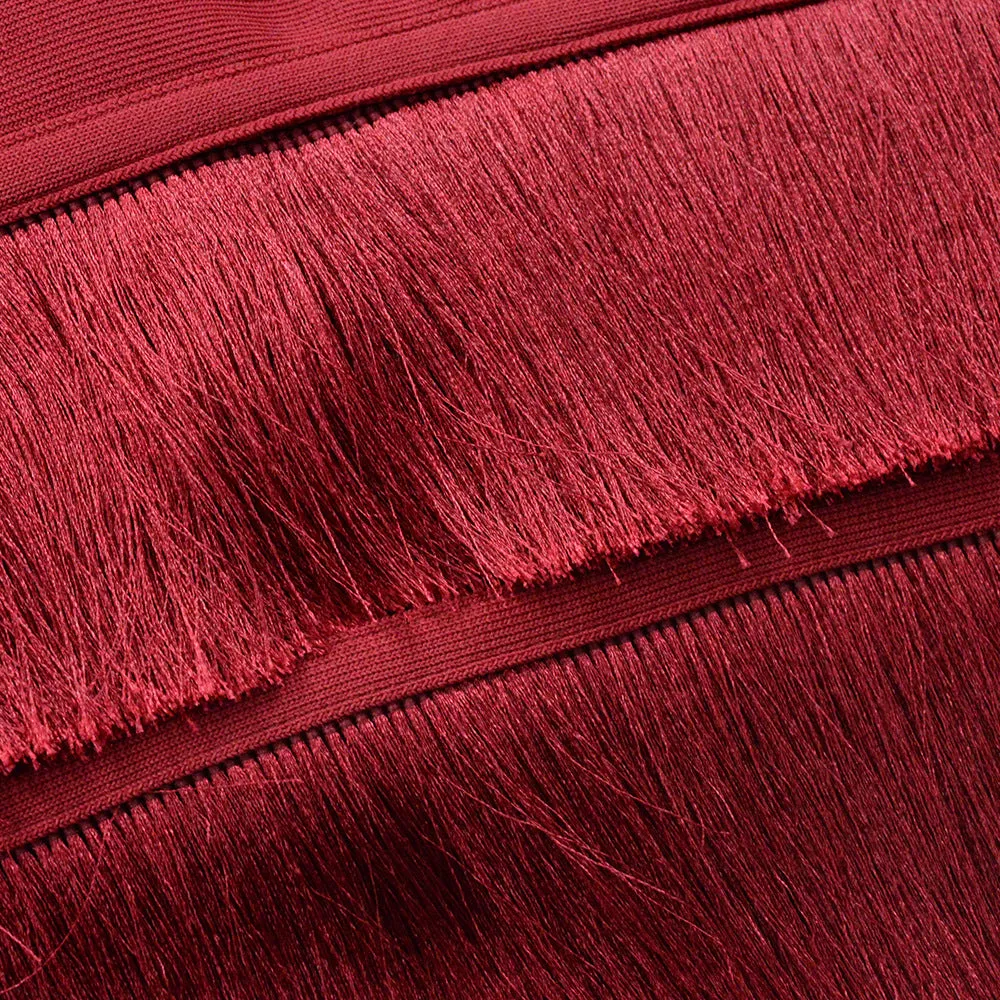 tassel bandage lace bodycon midi dress in burgundy Gloria Lanvin