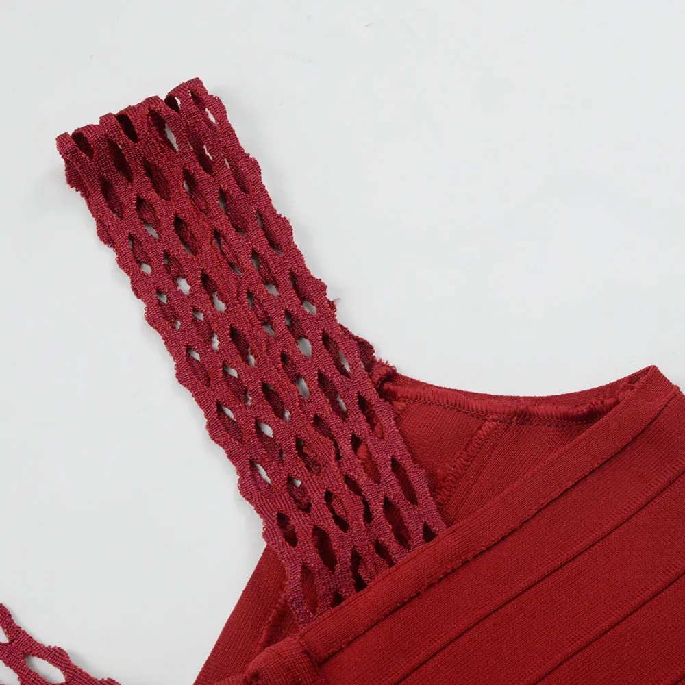 tassel bandage lace bodycon midi dress in burgundy Gloria Lanvin