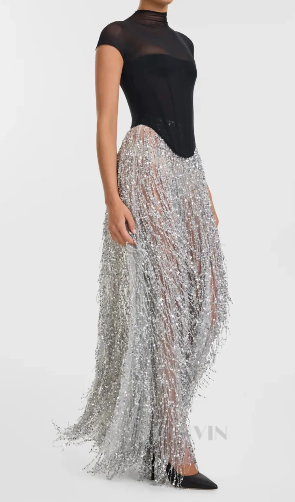 tassel sequin black corset maxi dress Gloria Lanvin